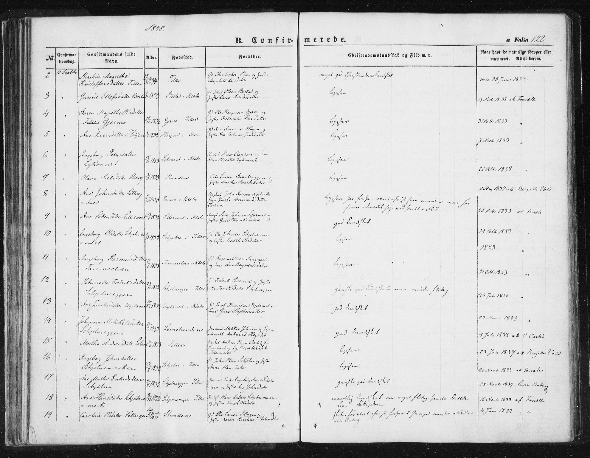 Ministerialprotokoller, klokkerbøker og fødselsregistre - Sør-Trøndelag, SAT/A-1456/618/L0441: Parish register (official) no. 618A05, 1843-1862, p. 122