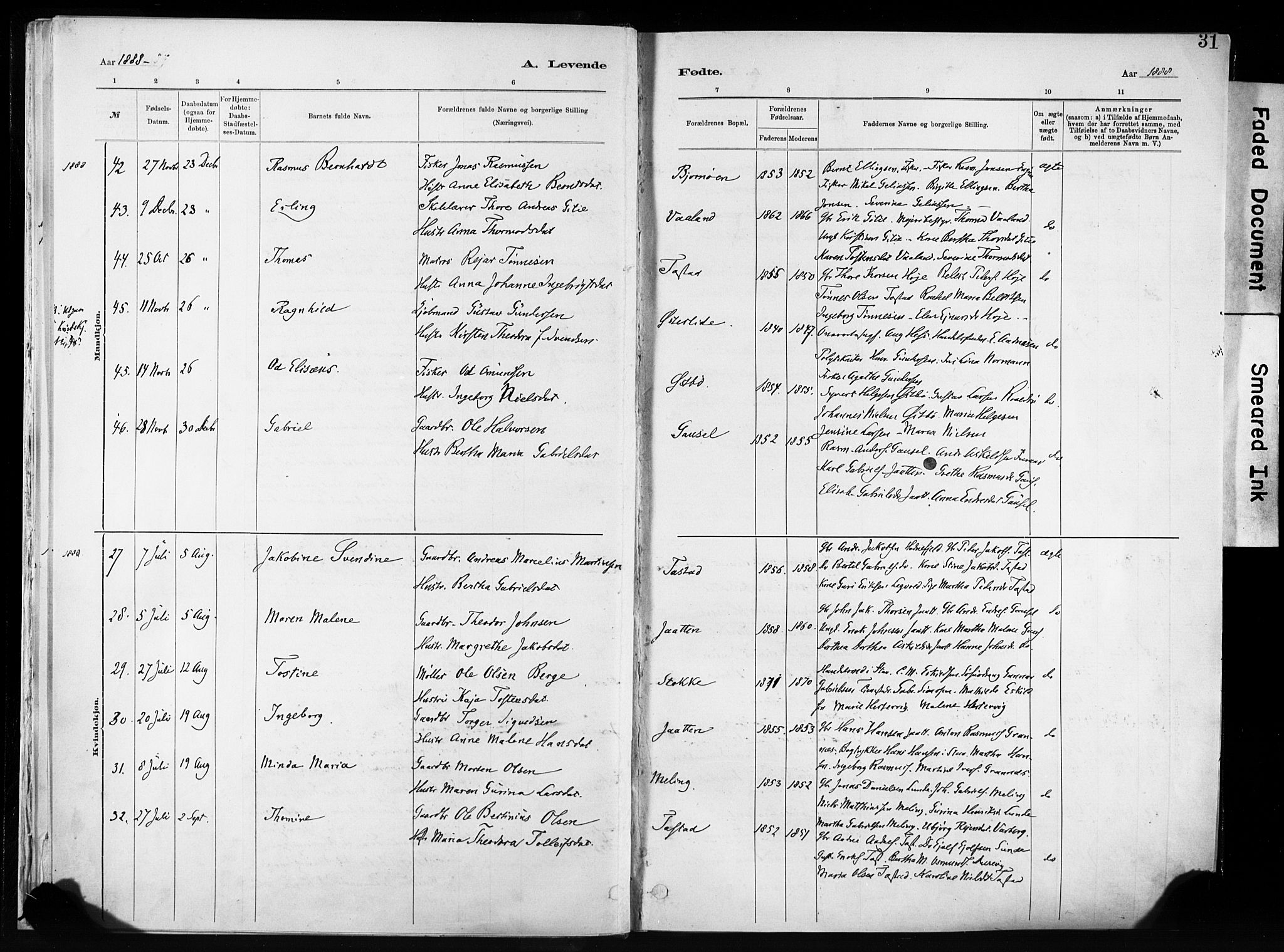 Hetland sokneprestkontor, SAST/A-101826/30/30BA/L0011: Parish register (official) no. A 11, 1884-1911, p. 31