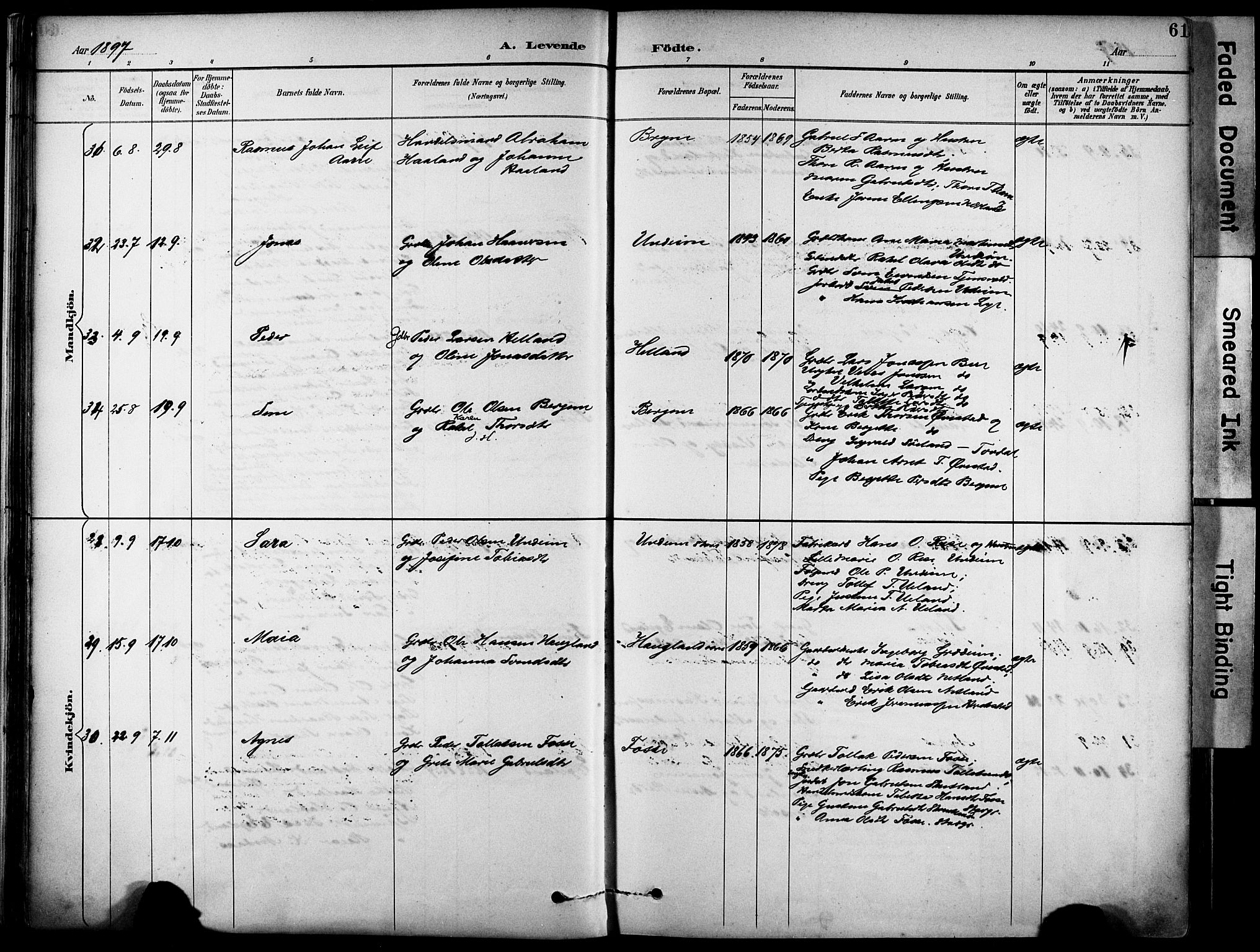 Lye sokneprestkontor, AV/SAST-A-101794/001/30BA/L0011: Parish register (official) no. A 9, 1893-1903, p. 61