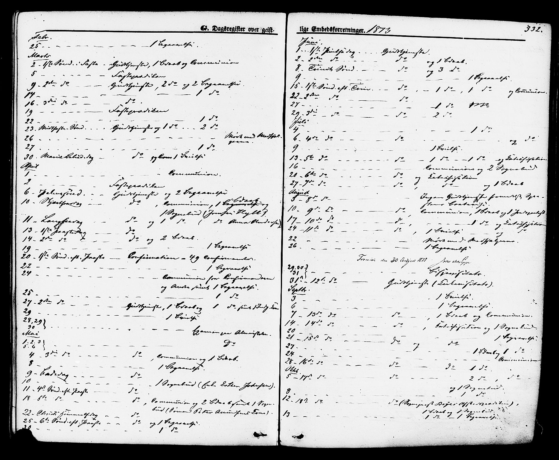 Brevik kirkebøker, SAKO/A-255/F/Fa/L0006: Parish register (official) no. 6, 1866-1881, p. 332
