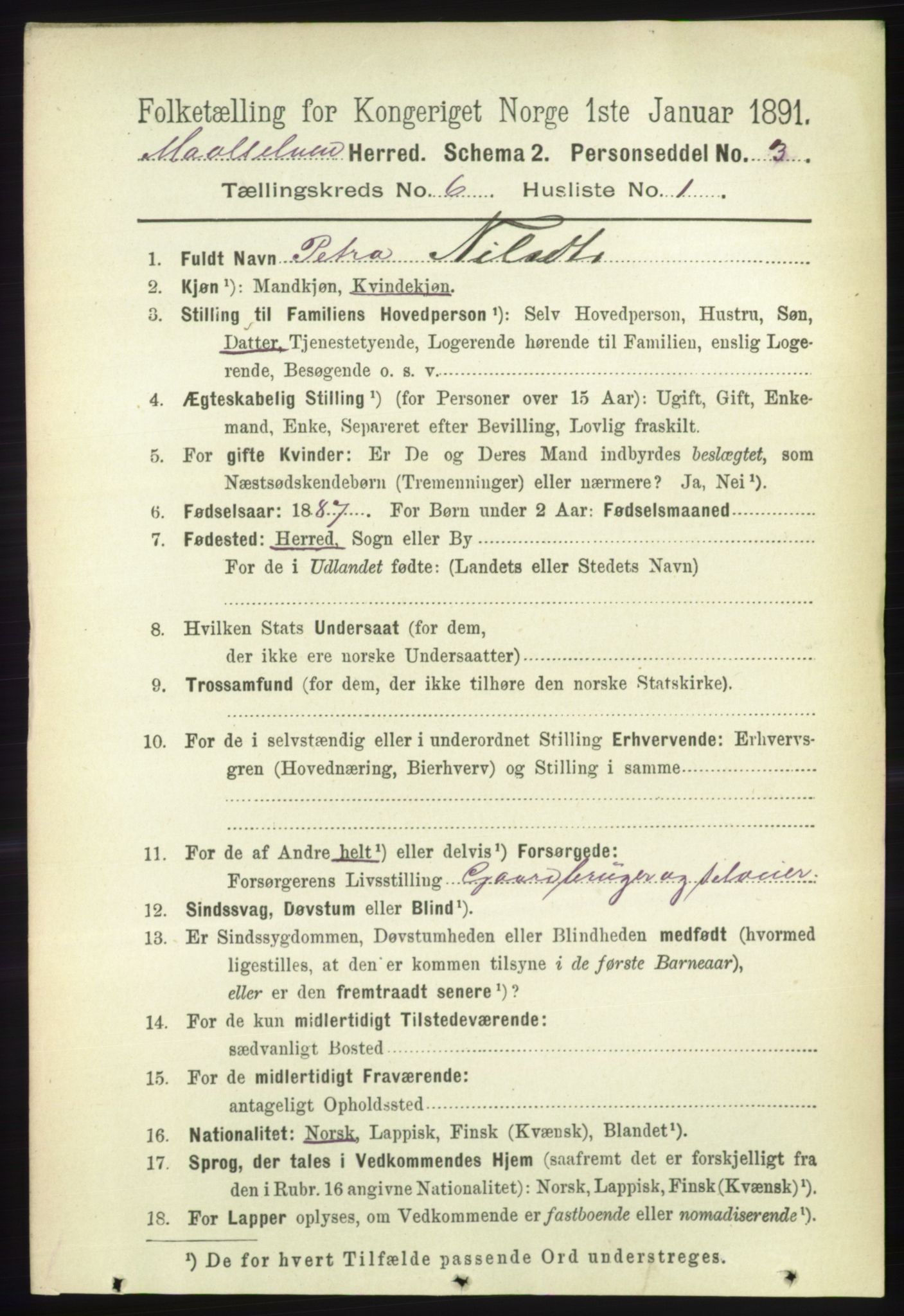 RA, 1891 census for 1924 Målselv, 1891, p. 2036