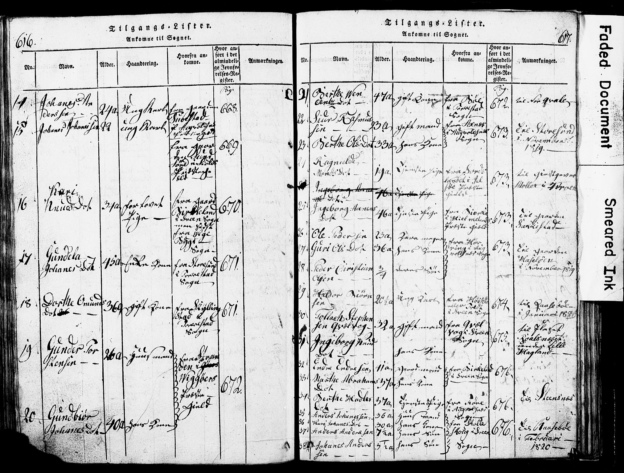Torvastad sokneprestkontor, SAST/A -101857/H/Ha/Hab/L0002: Parish register (copy) no. B 2, 1817-1834, p. 616-617