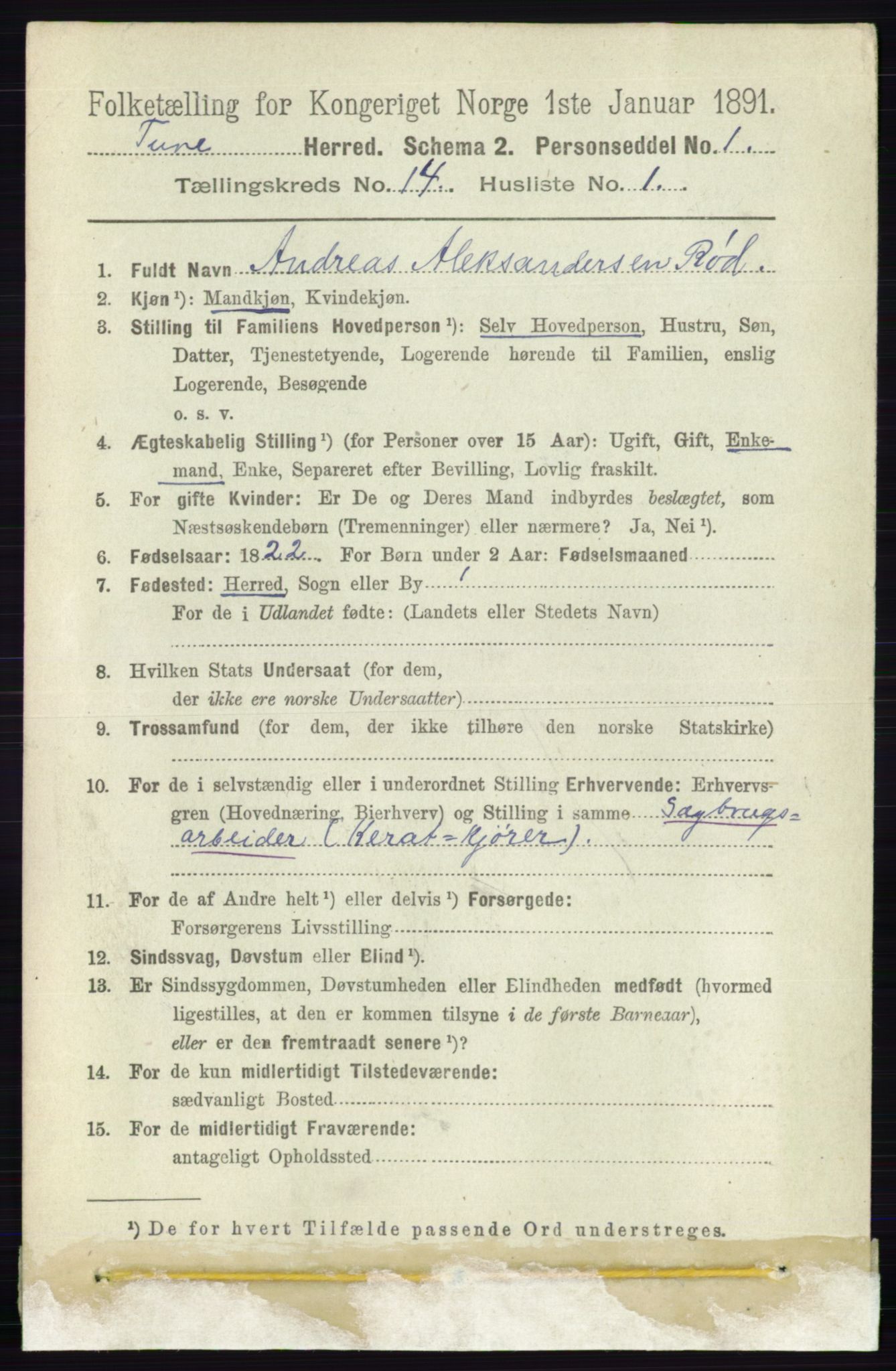 RA, 1891 census for 0130 Tune, 1891, p. 7924