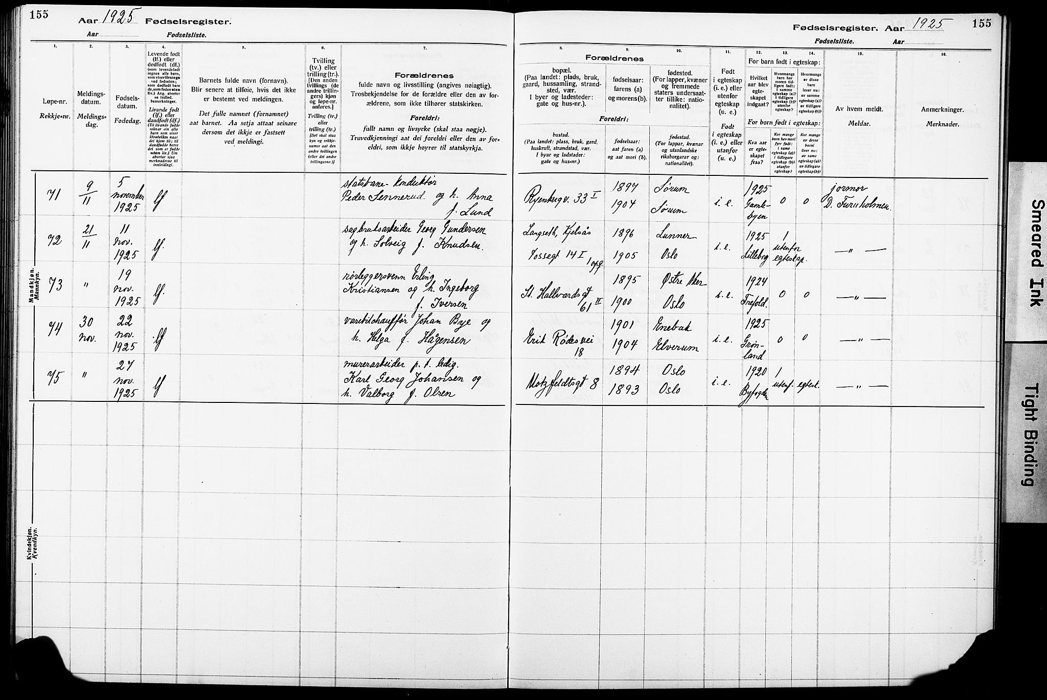 Krohgstøtten sykehusprest Kirkebøker, AV/SAO-A-10854/J/Ja/L0001: Birth register no. 1, 1917-1928, p. 155