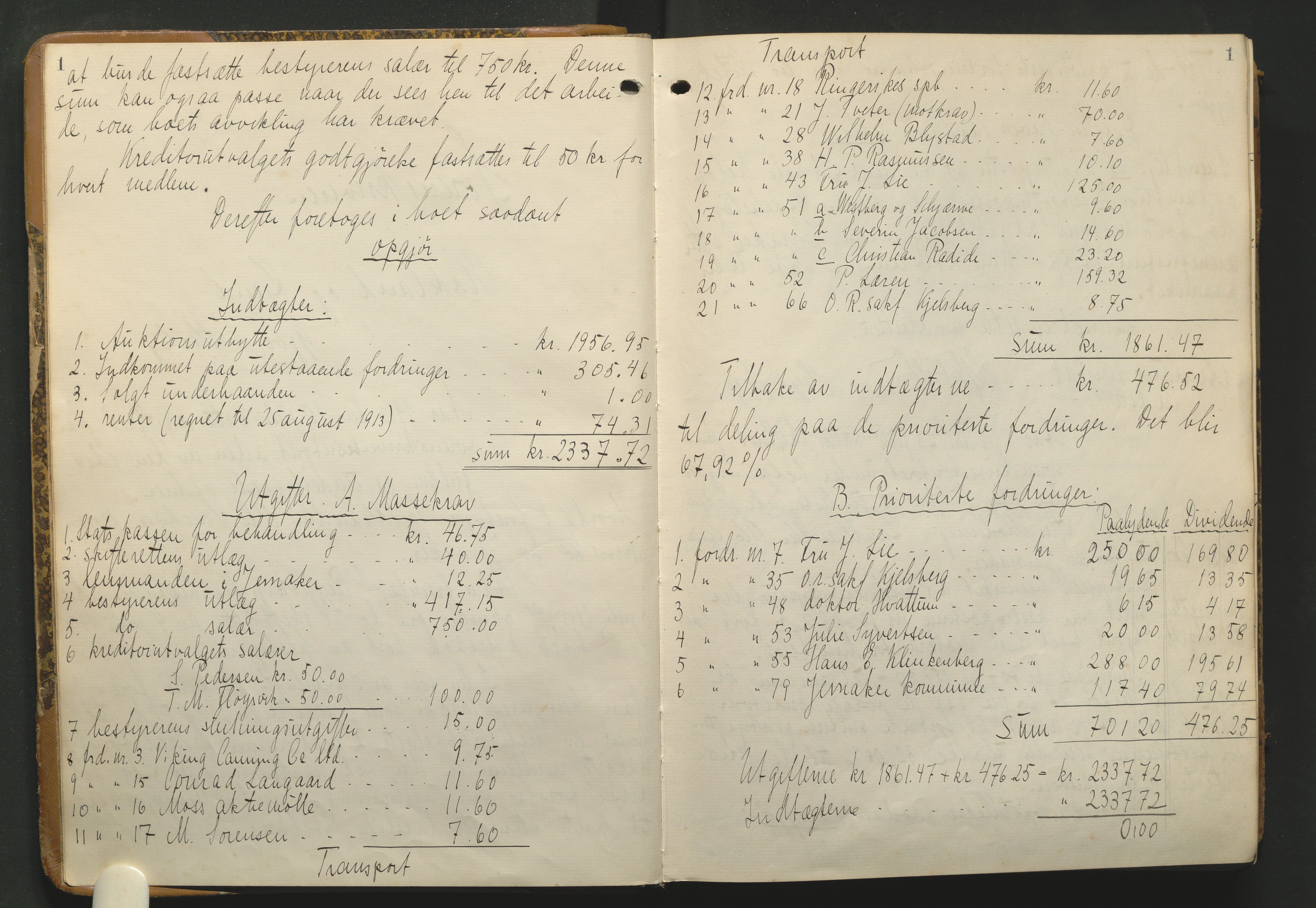 Hadeland og Land tingrett, AV/SAH-TING-010/J/Jd/L0005: Skifteutlodningsprotokoll, 1913-1924, p. 1