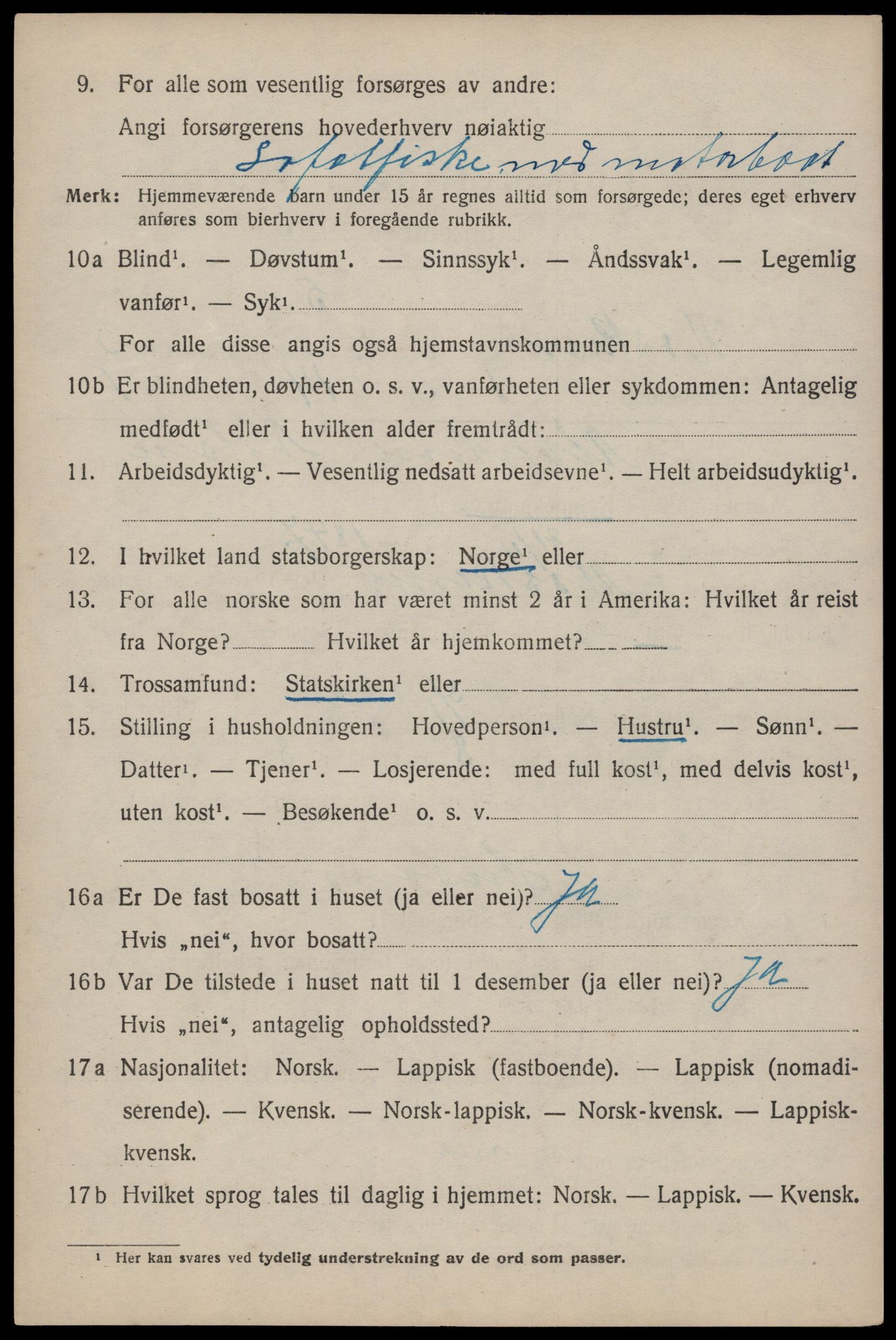 SAT, 1920 census for Moskenes, 1920, p. 1747