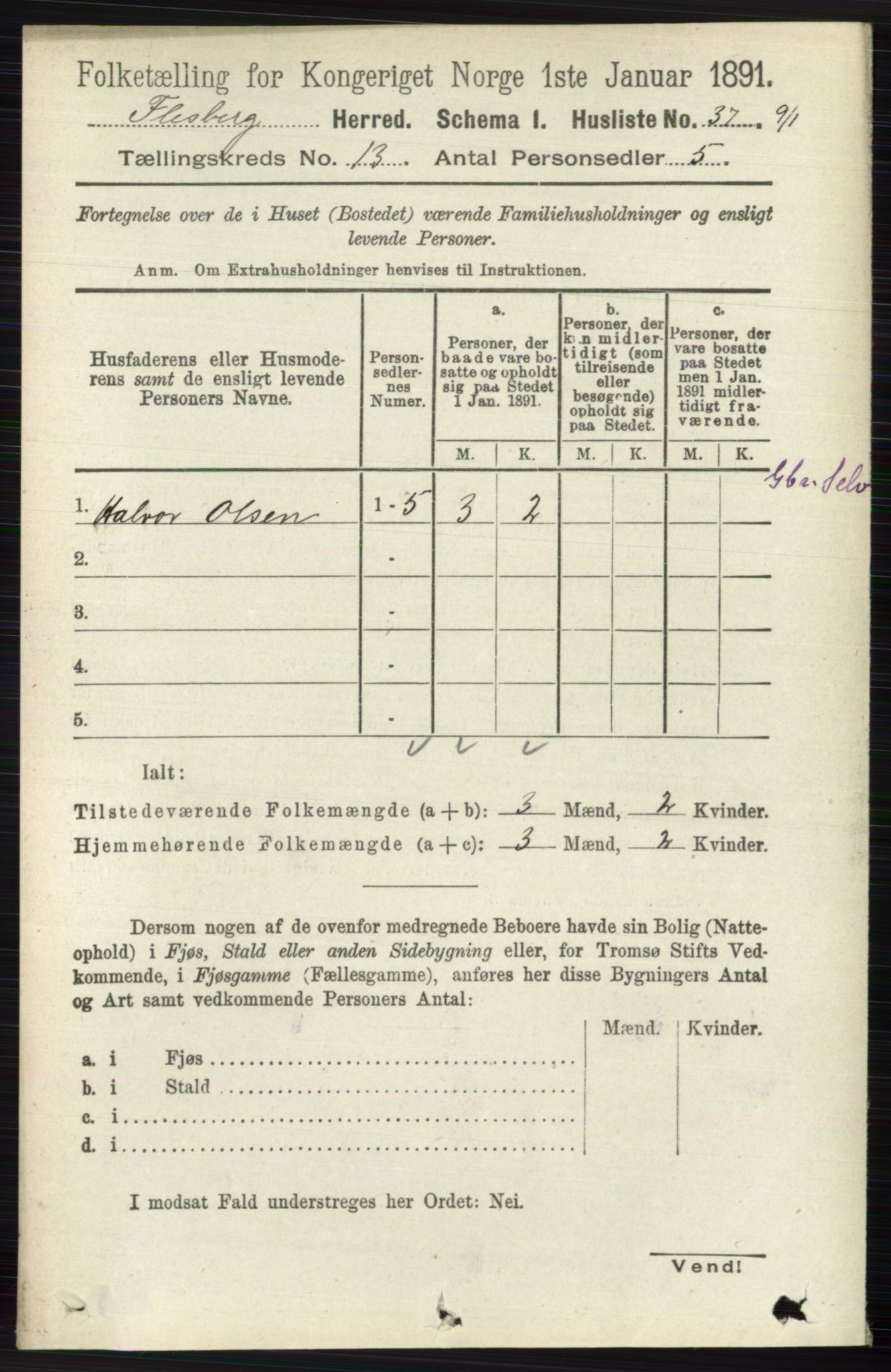 RA, 1891 census for 0631 Flesberg, 1891, p. 2221