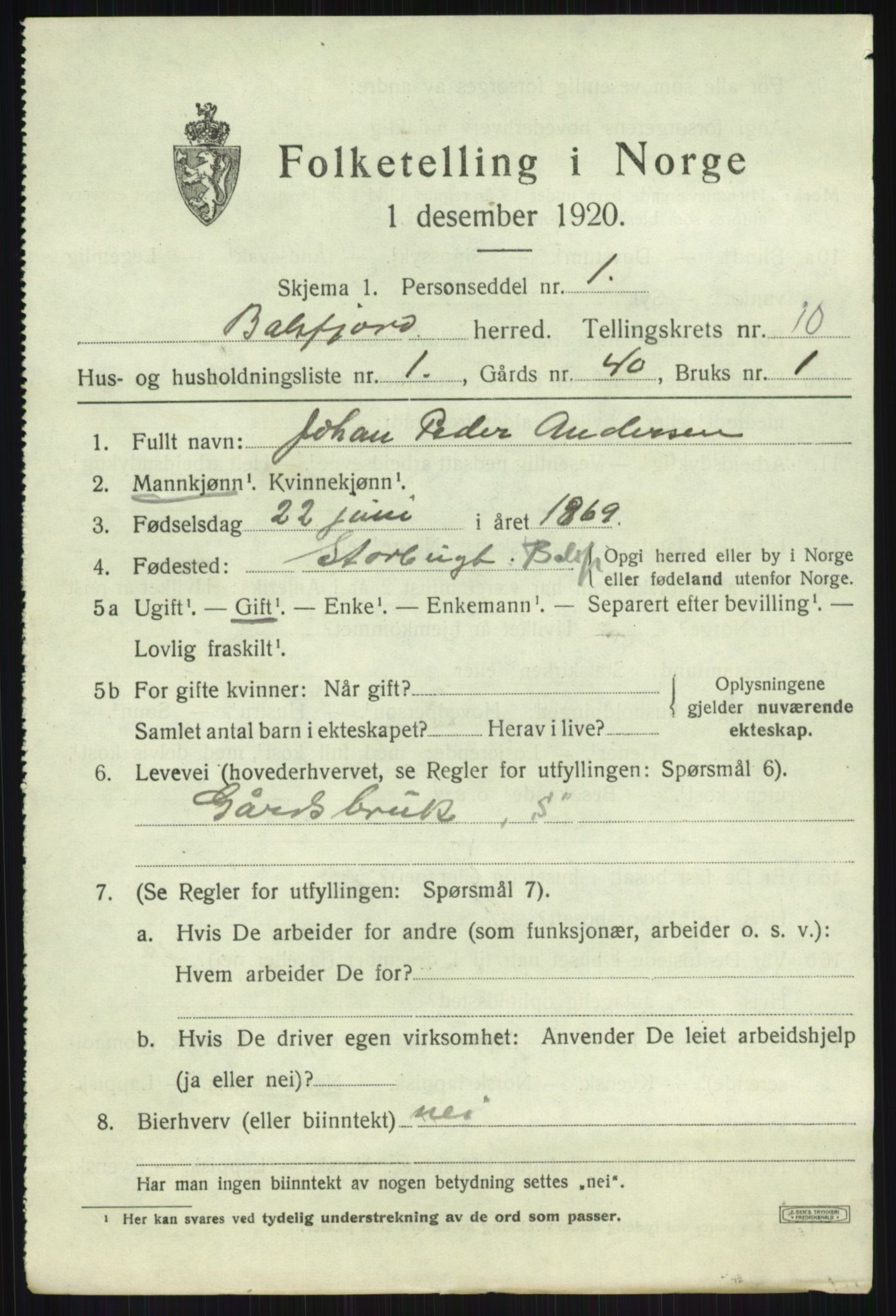 SATØ, 1920 census for Balsfjord, 1920, p. 5271