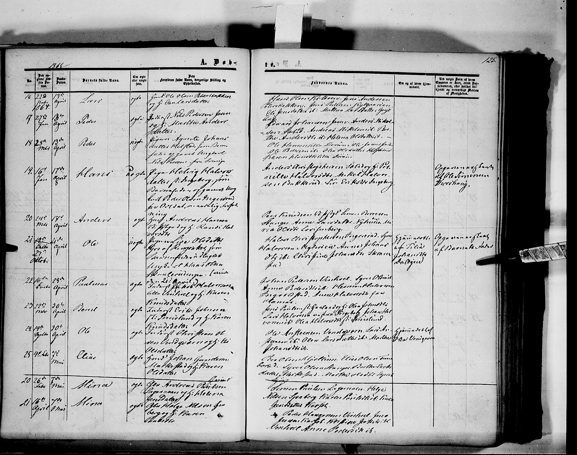 Vang prestekontor, Hedmark, AV/SAH-PREST-008/H/Ha/Haa/L0012: Parish register (official) no. 12, 1855-1870, p. 125