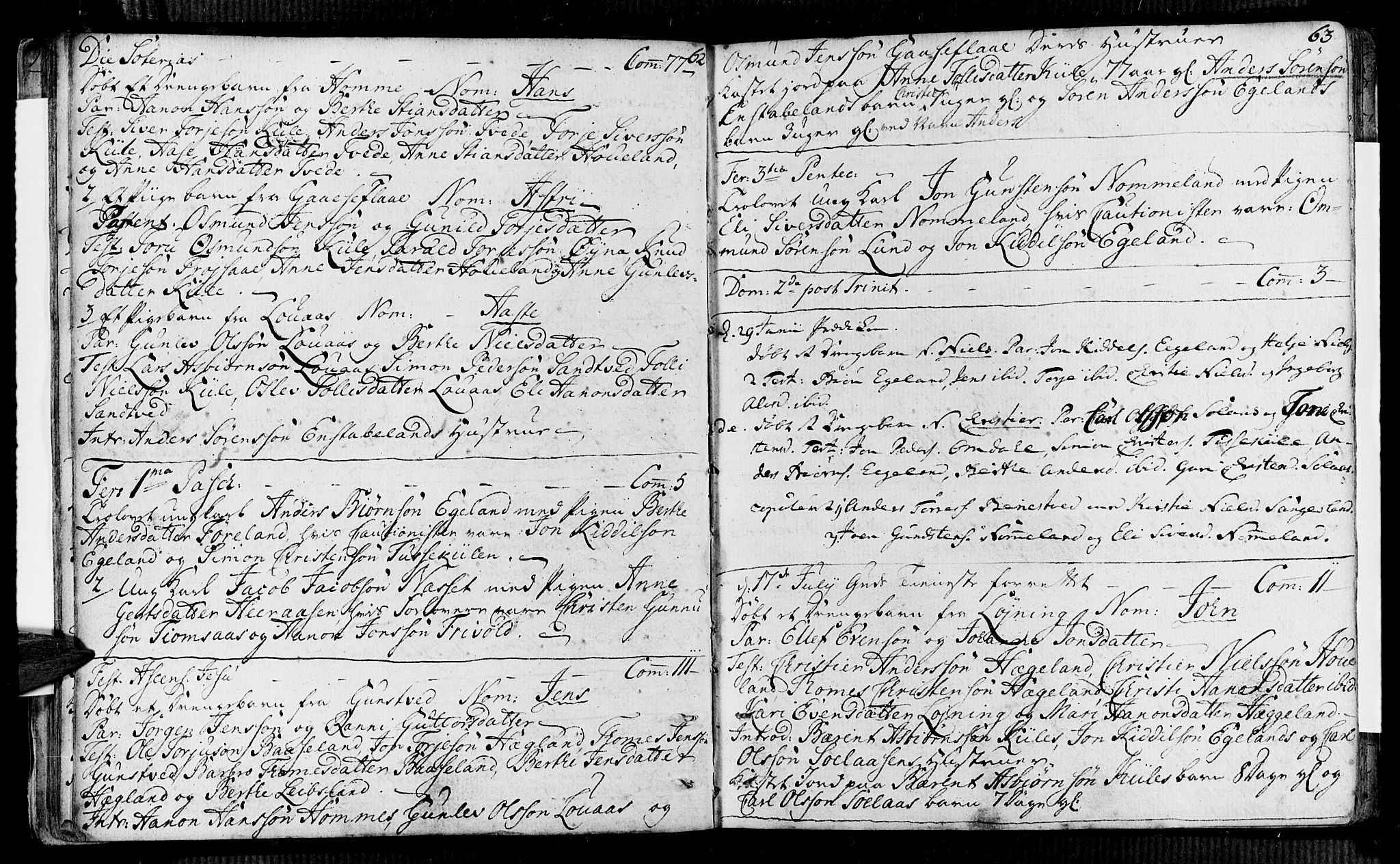 Vennesla sokneprestkontor, AV/SAK-1111-0045/Fa/Faa/L0001: Parish register (official) no. A 1, 1753-1785, p. 62-63