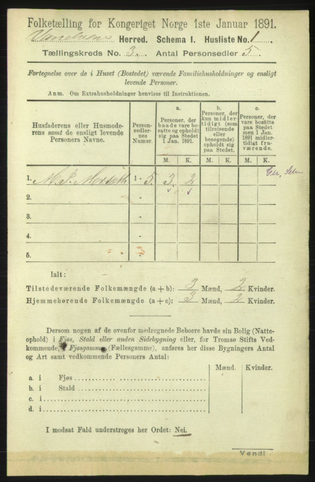 RA, 1891 census for 1511 Vanylven, 1891, p. 1175