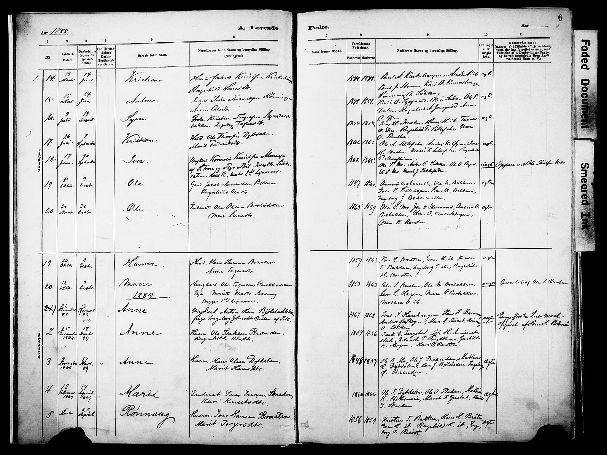Vågå prestekontor, SAH/PREST-076/H/Ha/Haa/L0010: Parish register (official) no. 10, 1887-1904, p. 6