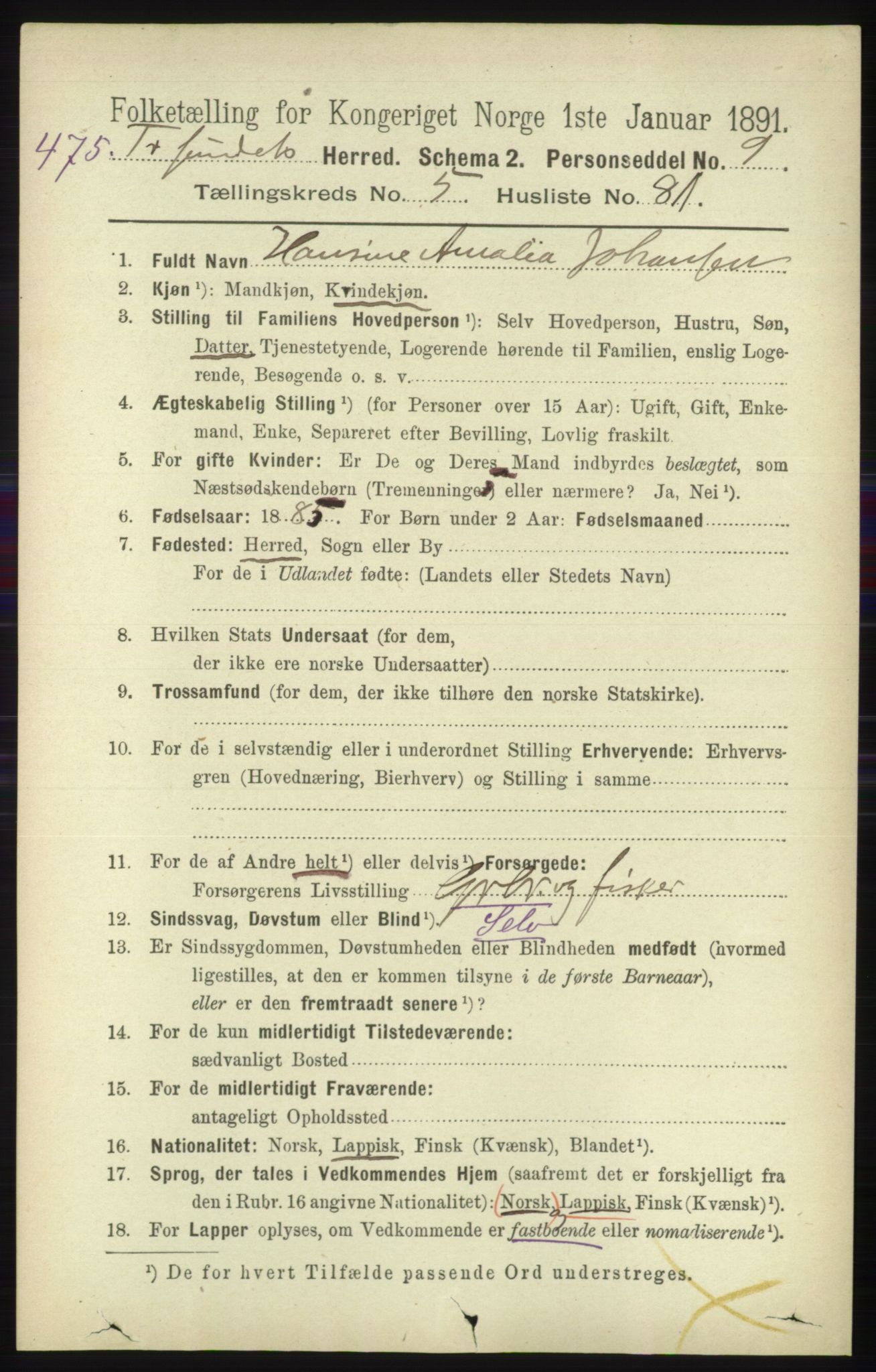 RA, 1891 census for 1934 Tromsøysund, 1891, p. 2912