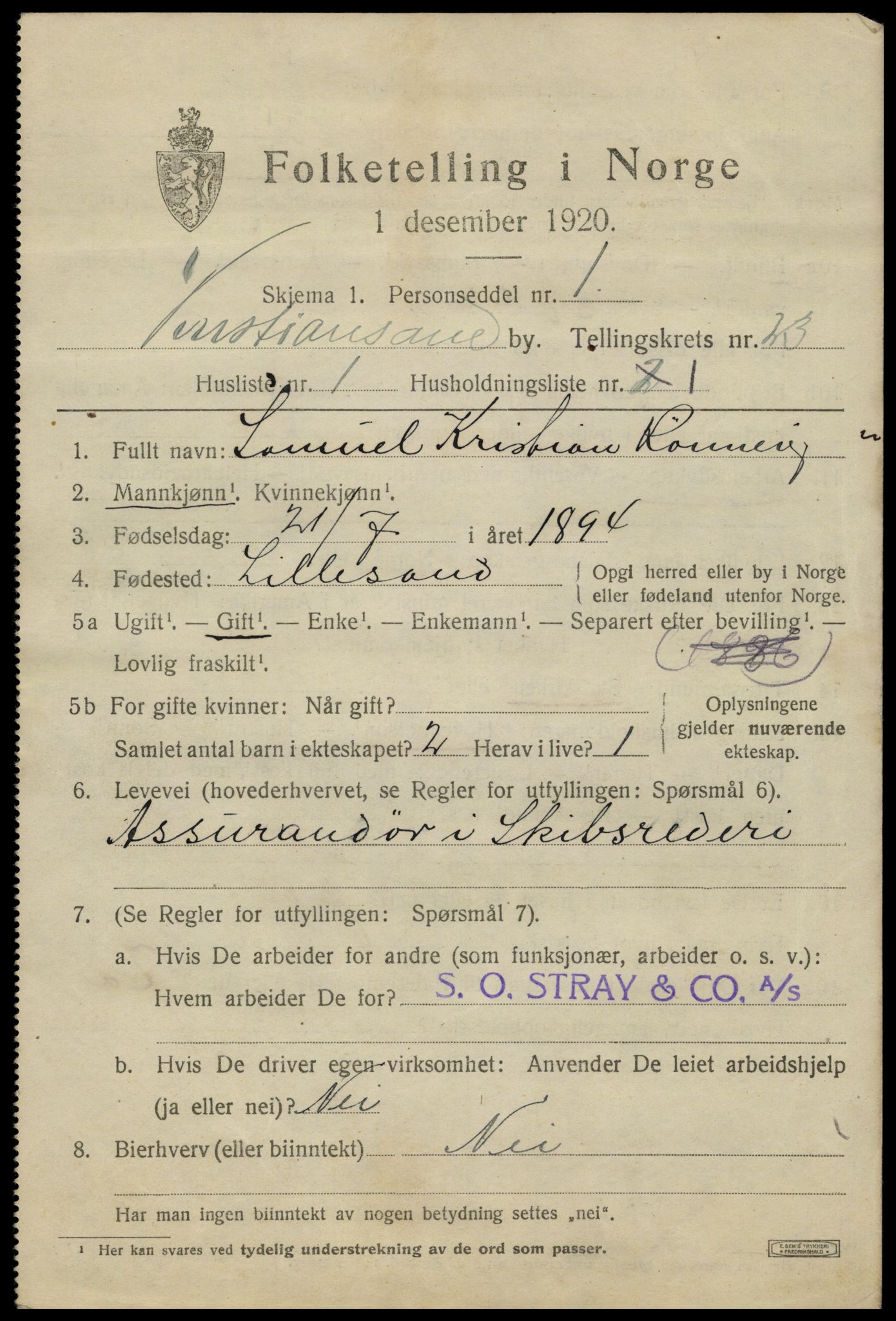 SAK, 1920 census for Kristiansand, 1920, p. 40137