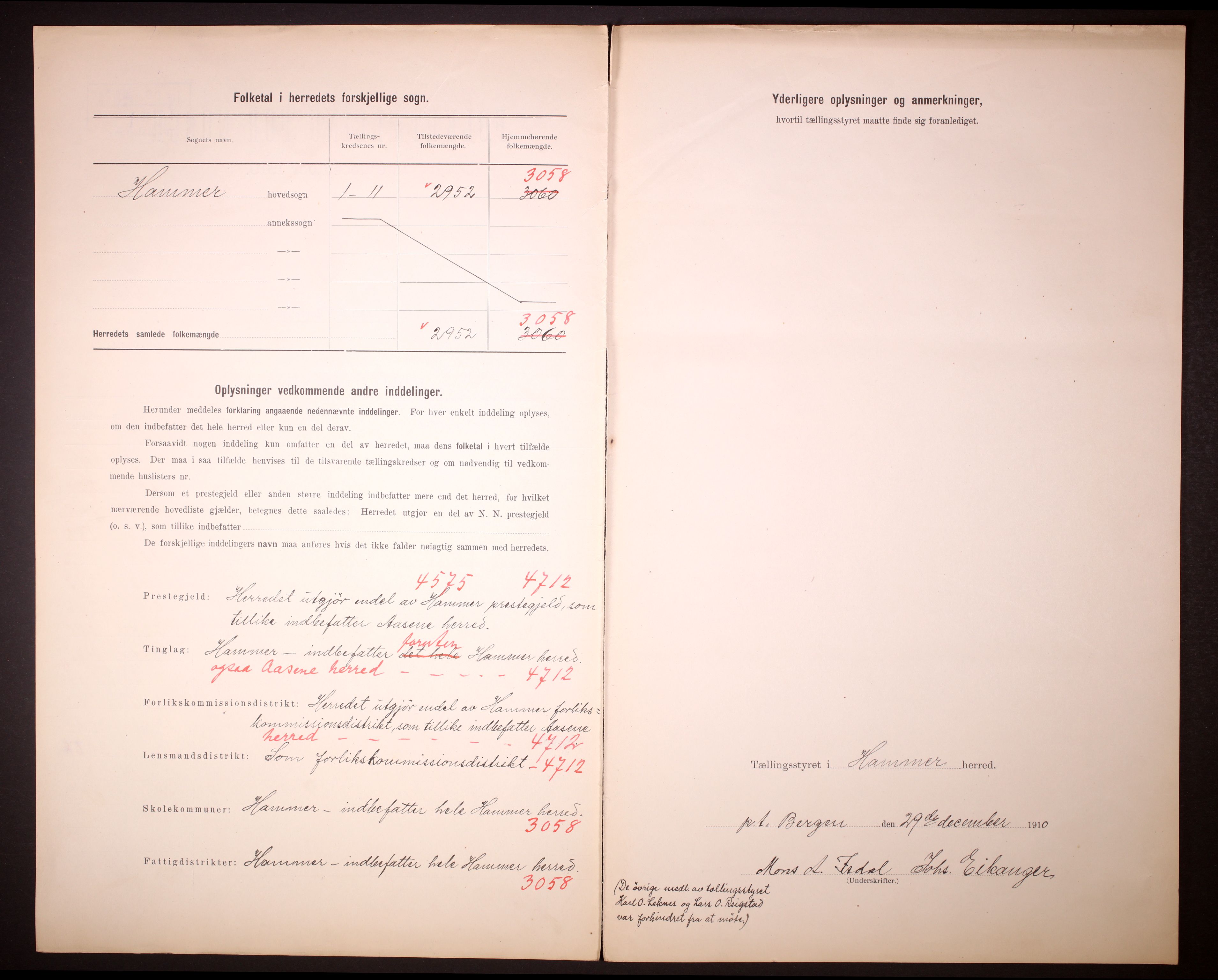 RA, 1910 census for Hamre, 1910, p. 3