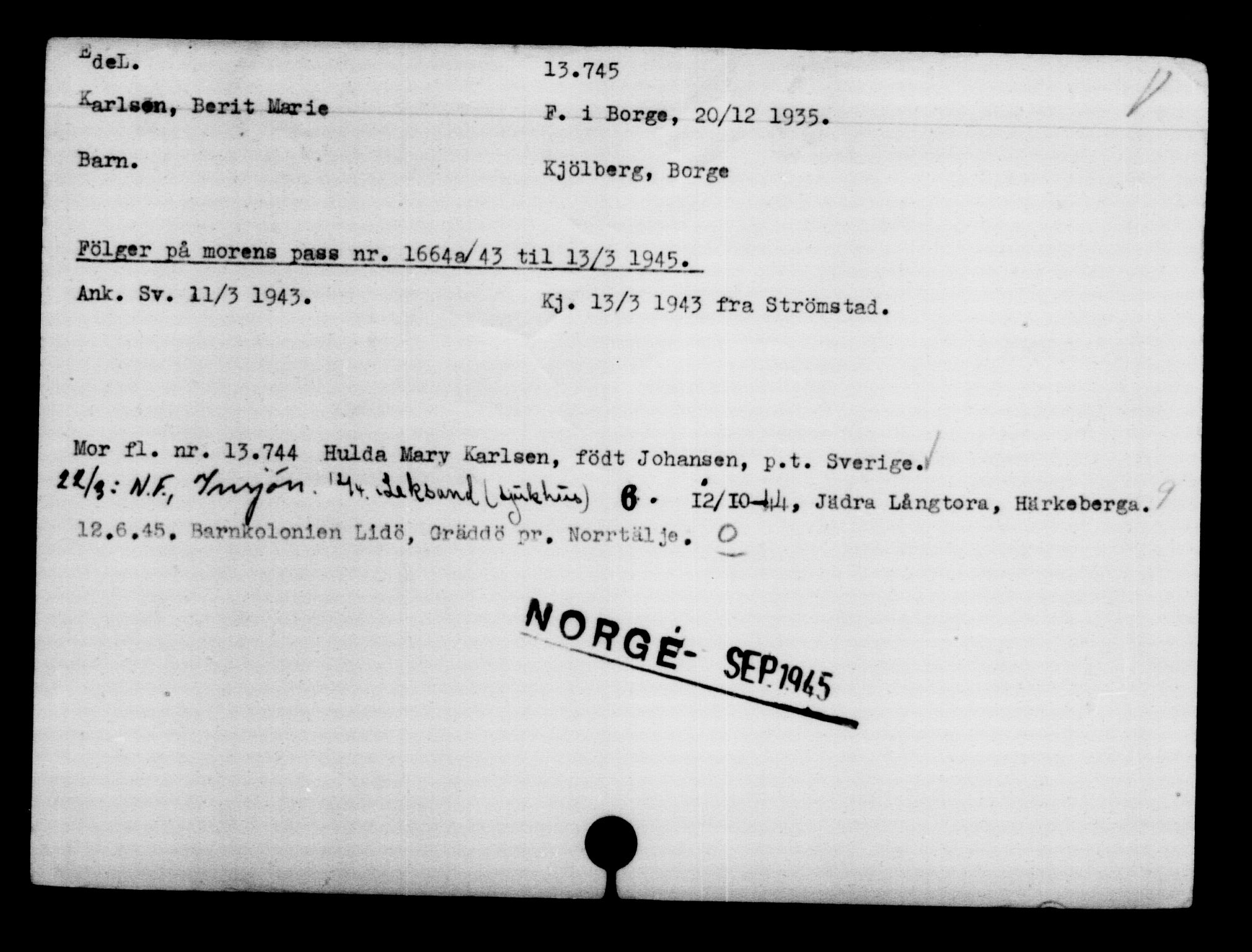 Utenriksstasjonene, Legasjonen i Stockholm, Flyktningkontoret, AV/RA-S-6753/V/Va/L0007: Kjesäterkartoteket, flyktninger med registreringsnr. 12700-15723, 1940-1945, p. 1187