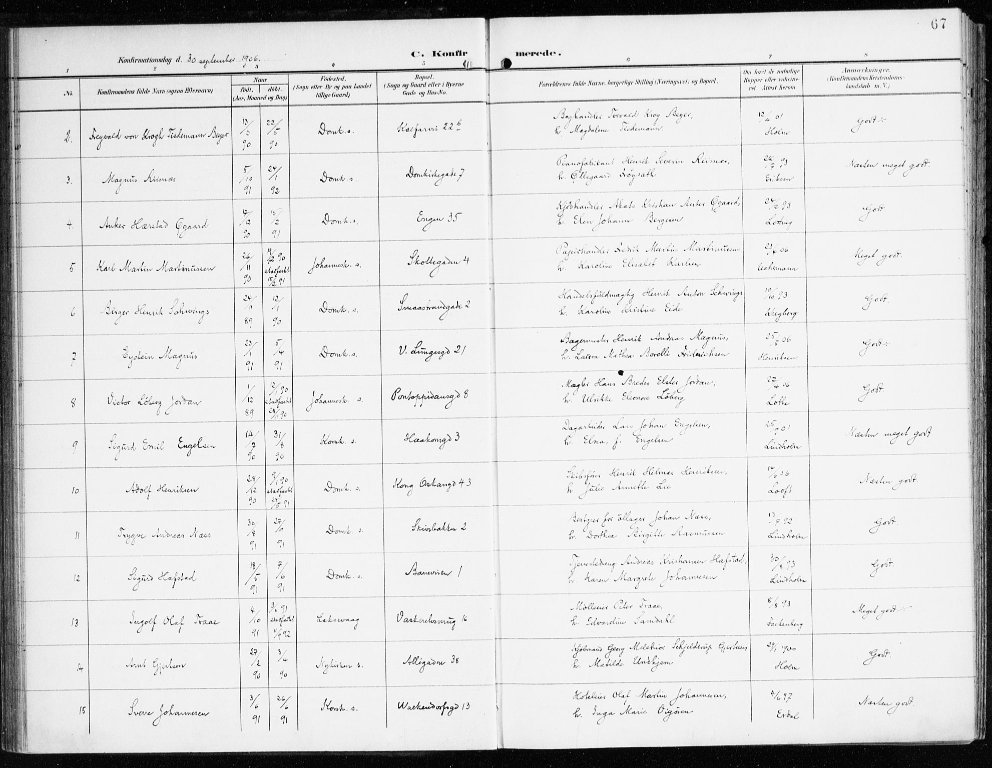 Domkirken sokneprestembete, AV/SAB-A-74801/H/Haa/L0031: Parish register (official) no. C 6, 1898-1915, p. 67