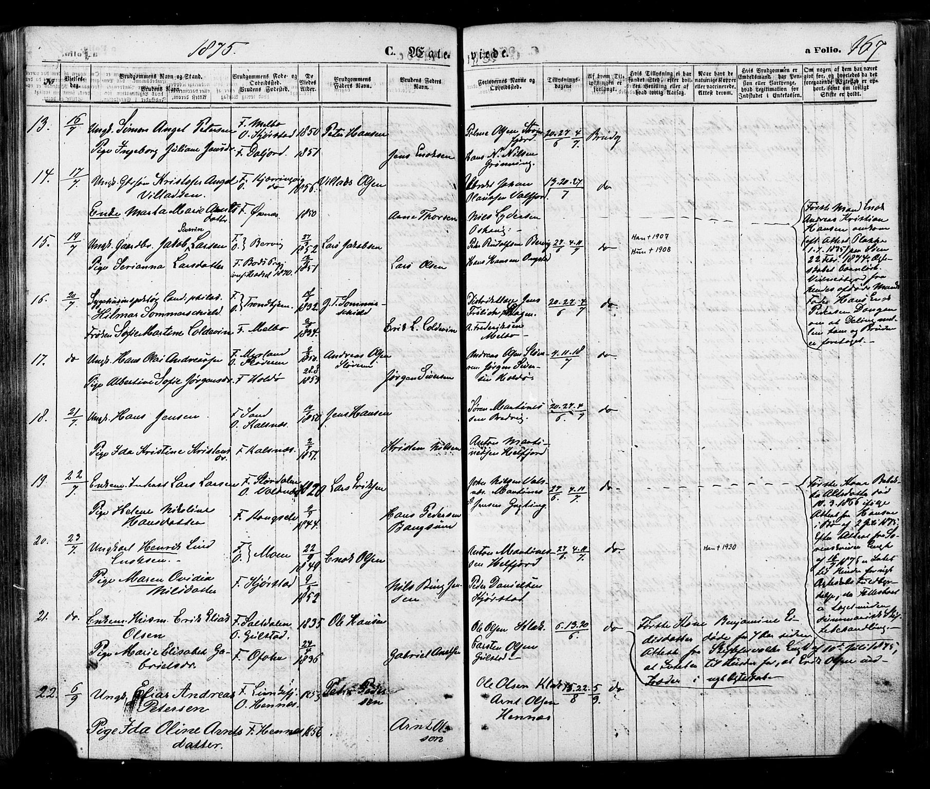 Ministerialprotokoller, klokkerbøker og fødselsregistre - Nordland, SAT/A-1459/888/L1242: Parish register (official) no. 888A08, 1870-1875, p. 167
