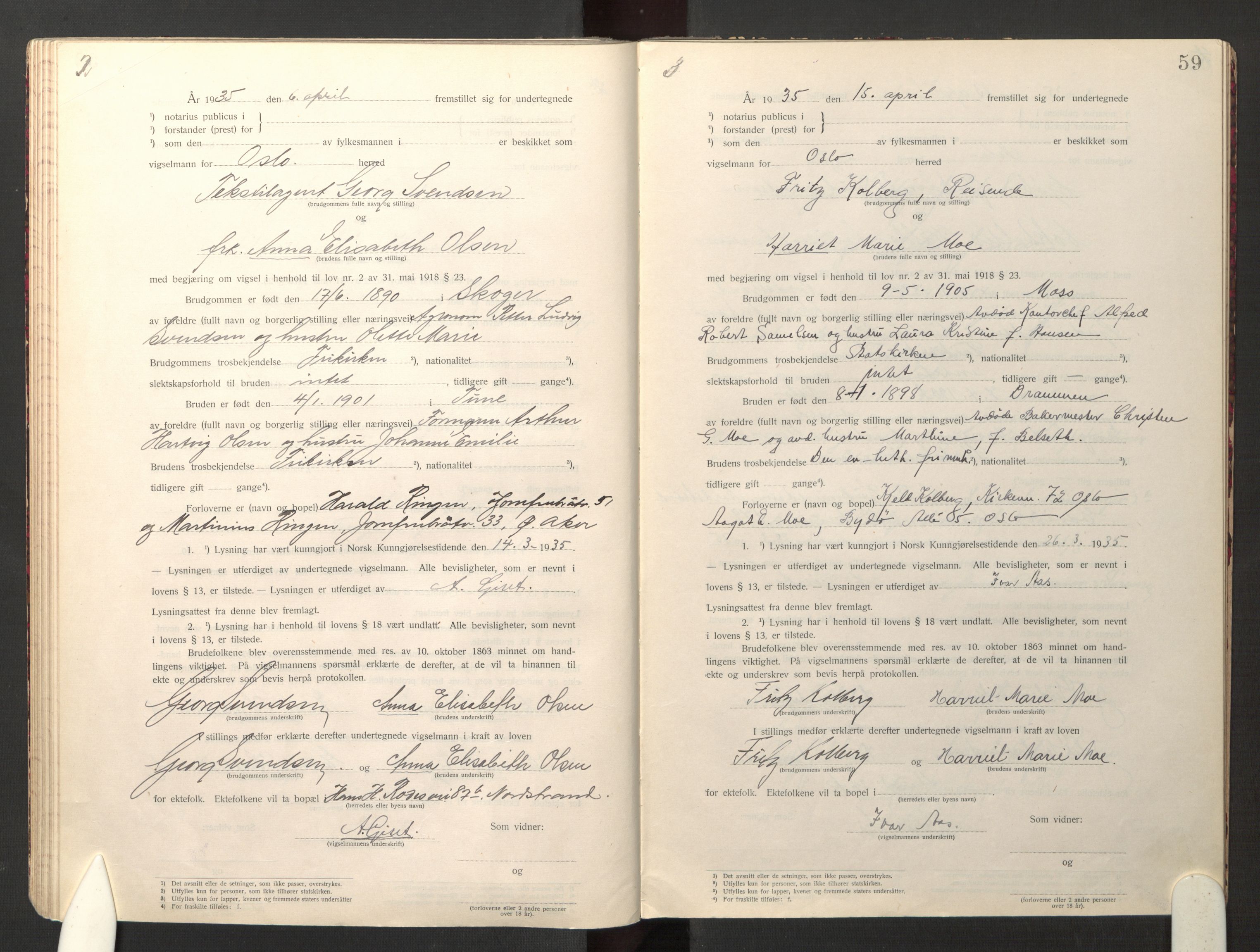 Den evangelisk-lutherske frikirke østre menighet, Oslo, AV/SAO-PAO-0245/F/L0005: Marriage register (dissenter) no. 5, 1920-1941, p. 59