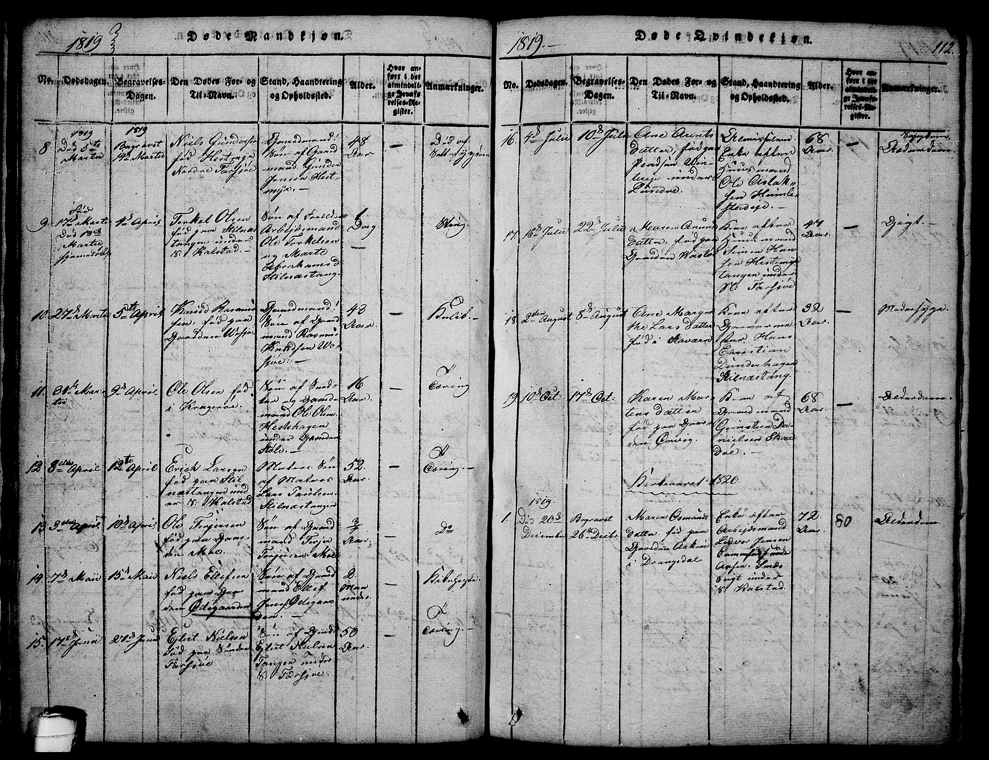 Sannidal kirkebøker, SAKO/A-296/F/Fa/L0004: Parish register (official) no. 4, 1814-1829, p. 112