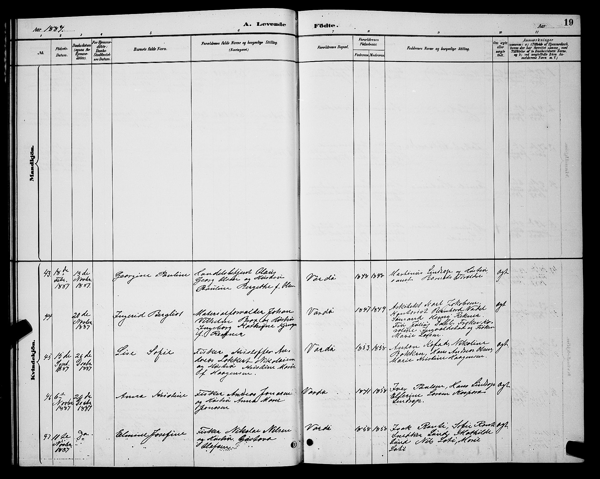 Vardø sokneprestkontor, AV/SATØ-S-1332/H/Hb/L0005klokker: Parish register (copy) no. 5, 1887-1892, p. 19