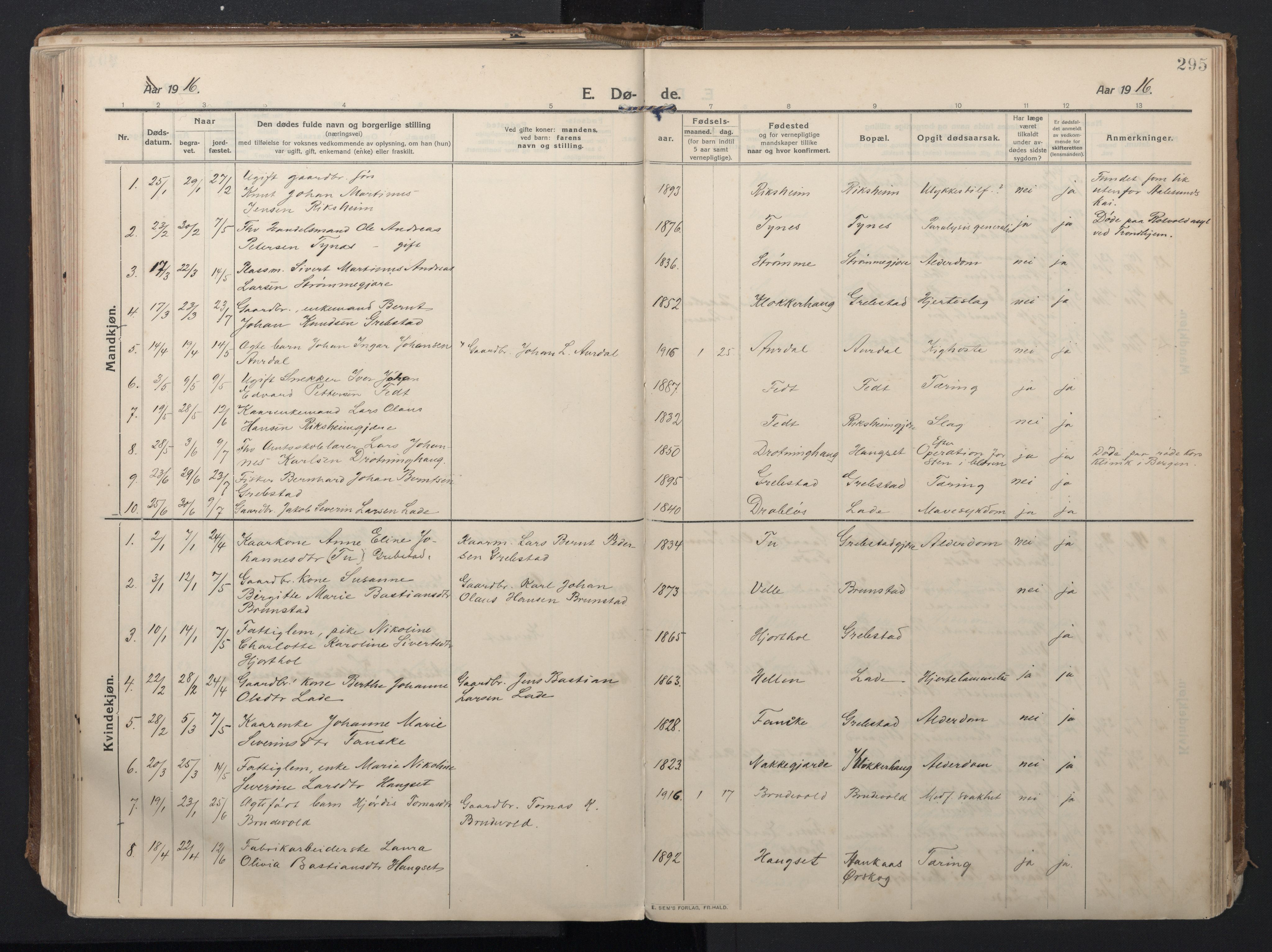 Ministerialprotokoller, klokkerbøker og fødselsregistre - Møre og Romsdal, AV/SAT-A-1454/523/L0337: Parish register (official) no. 523A04, 1911-1929, p. 295