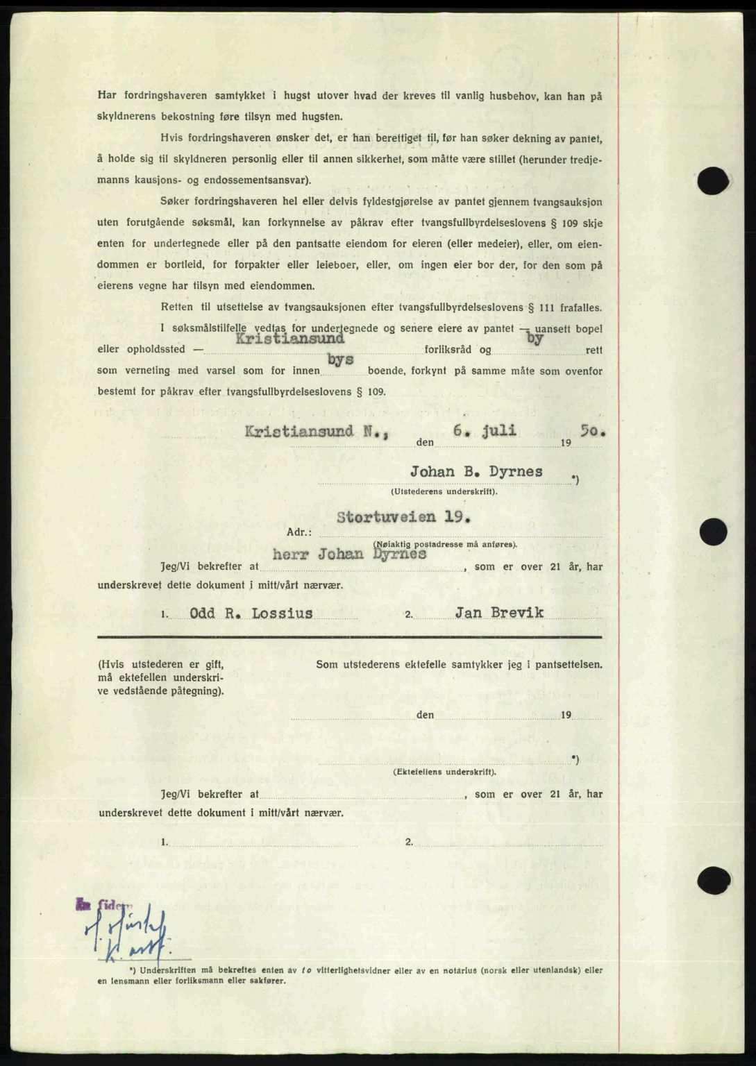 Kristiansund byfogd, SAT/A-4587/A/27: Mortgage book no. 50, 1950-1950, Diary no: : 1248/1950