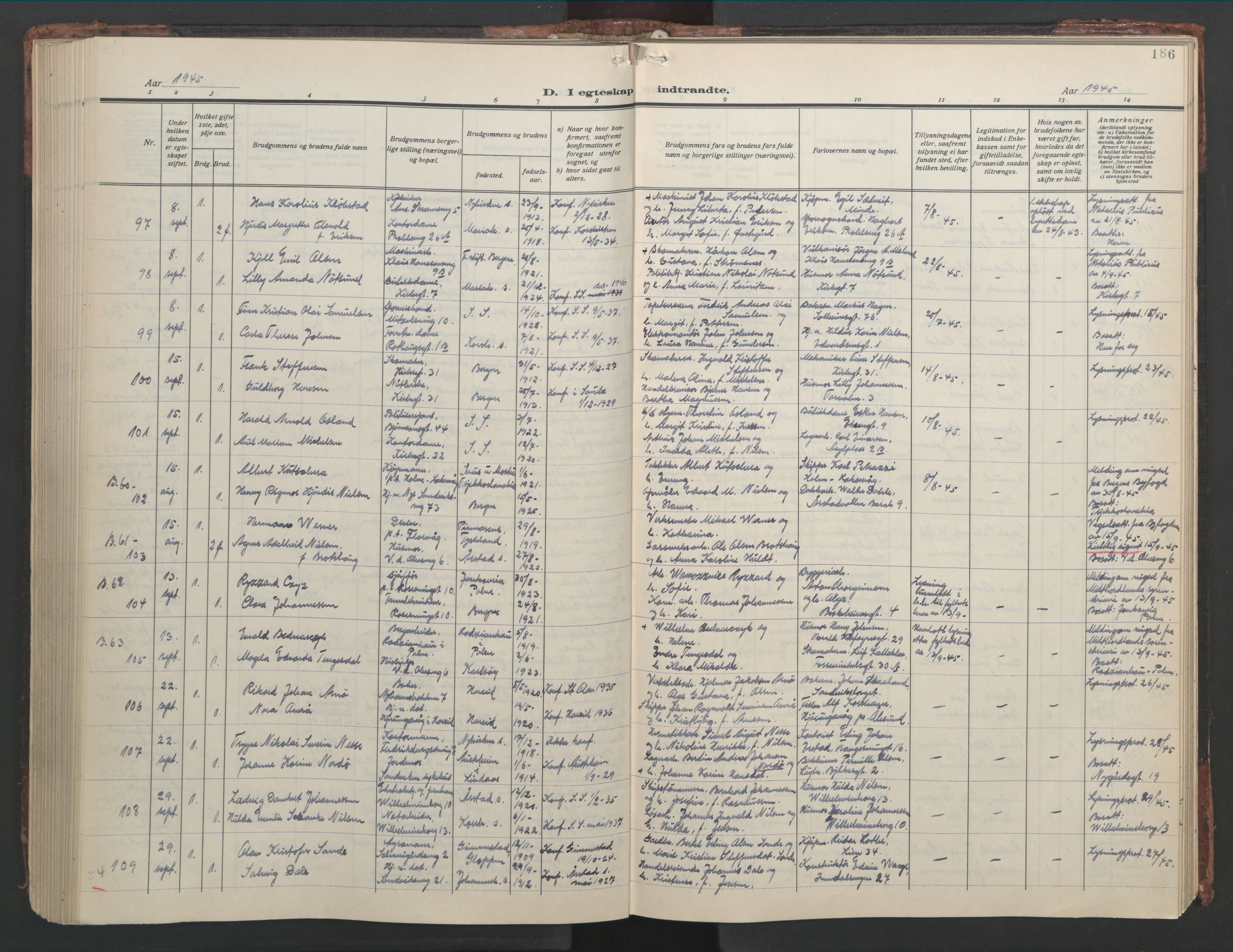 Sandviken Sokneprestembete, SAB/A-77601/H/Hb/L0015: Parish register (copy) no. D 2, 1929-1953, p. 185b-186a