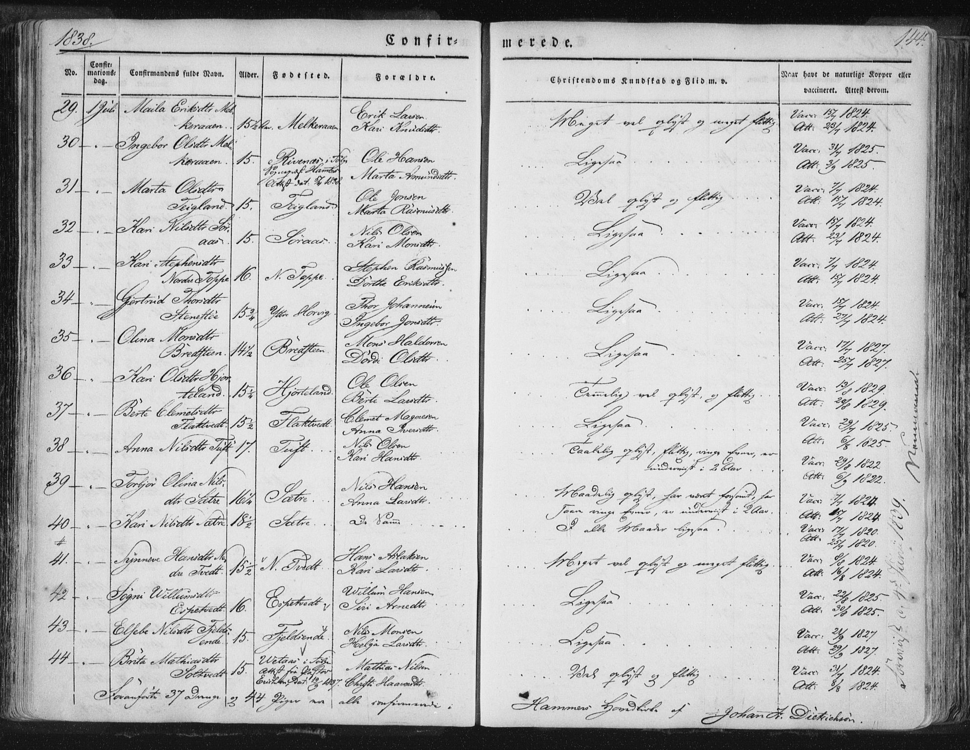 Hamre sokneprestembete, SAB/A-75501/H/Ha/Haa/Haaa/L0012: Parish register (official) no. A 12, 1834-1845, p. 144