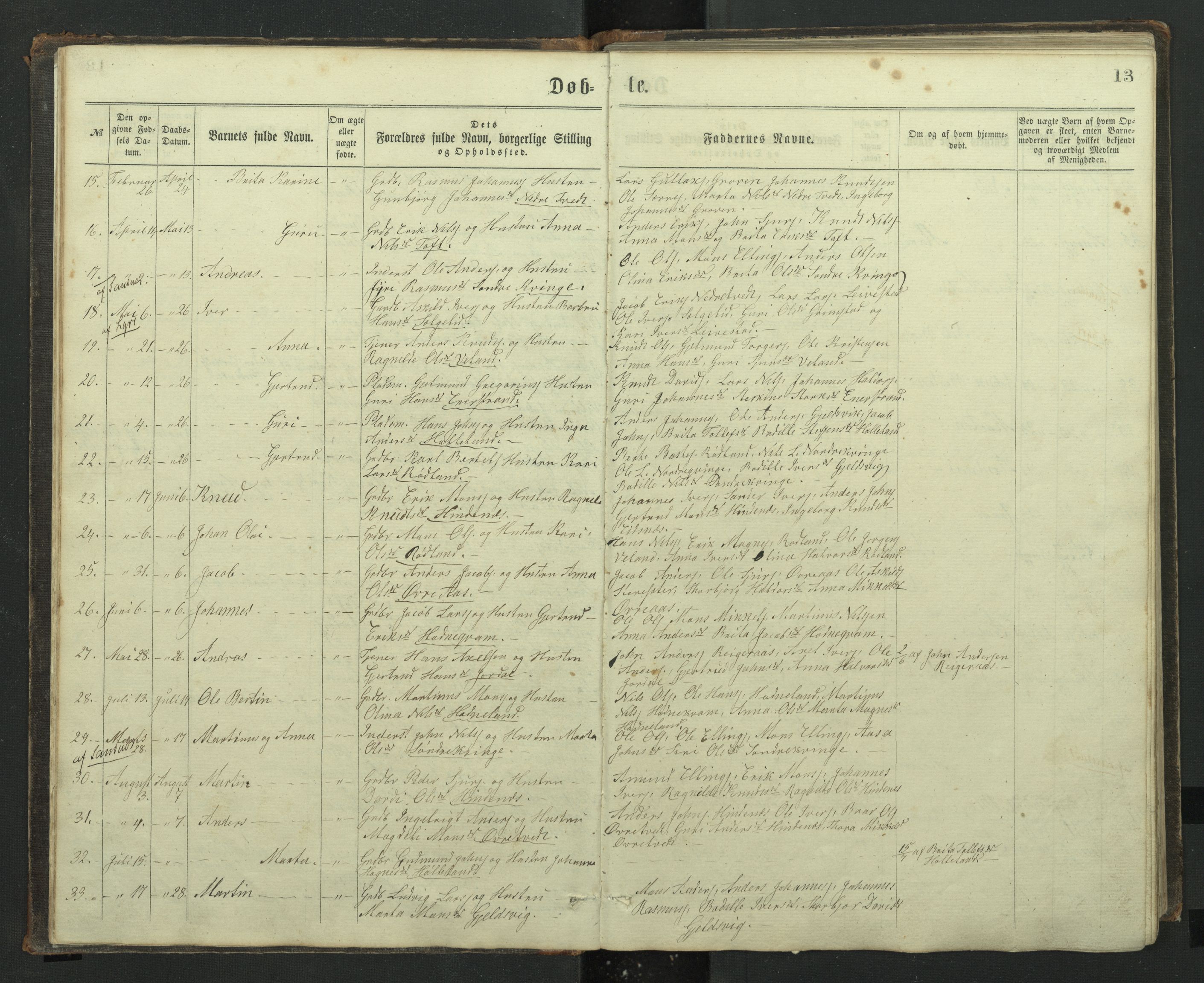 Lindås Sokneprestembete, AV/SAB-A-76701/H/Hab/Habe/L0002: Parish register (copy) no. E 2, 1867-1892, p. 12b-13a