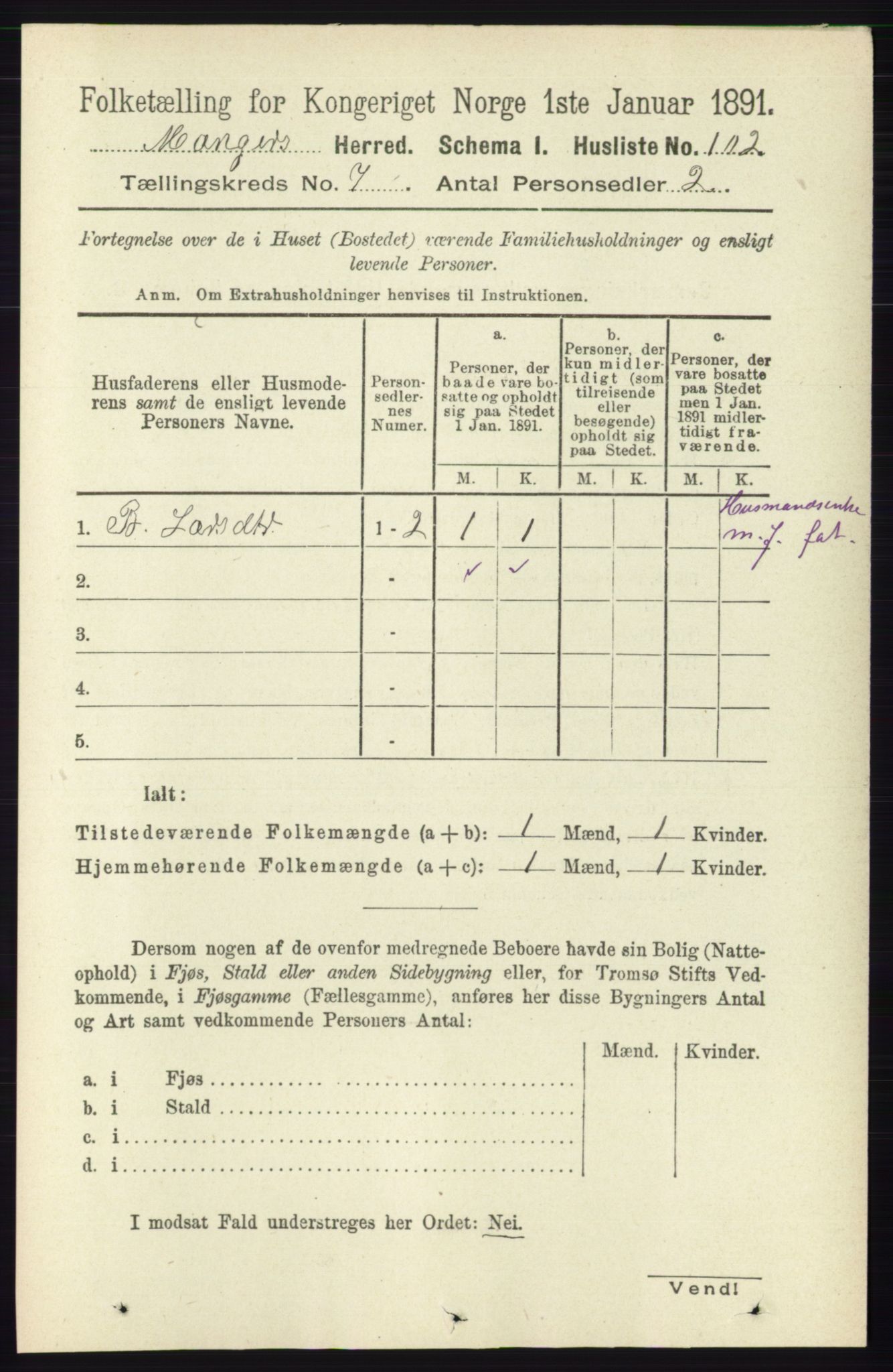 RA, 1891 census for 1261 Manger, 1891, p. 4348