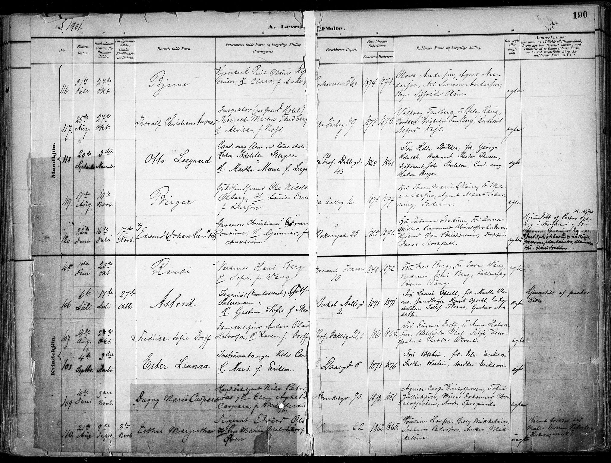 Uranienborg prestekontor Kirkebøker, SAO/A-10877/F/Fa/L0005: Parish register (official) no. 5, 1895-1907, p. 190