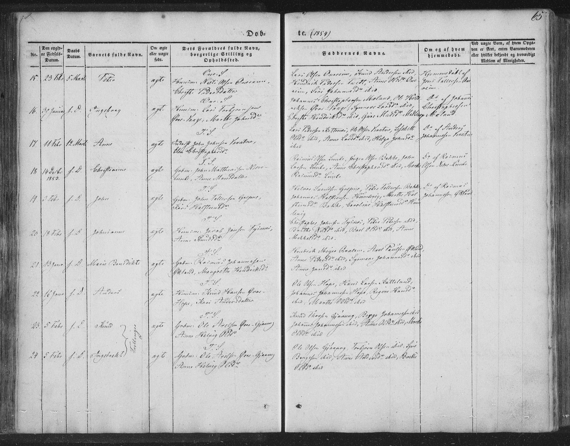 Tysnes sokneprestembete, SAB/A-78601/H/Haa: Parish register (official) no. A 10, 1848-1859, p. 65
