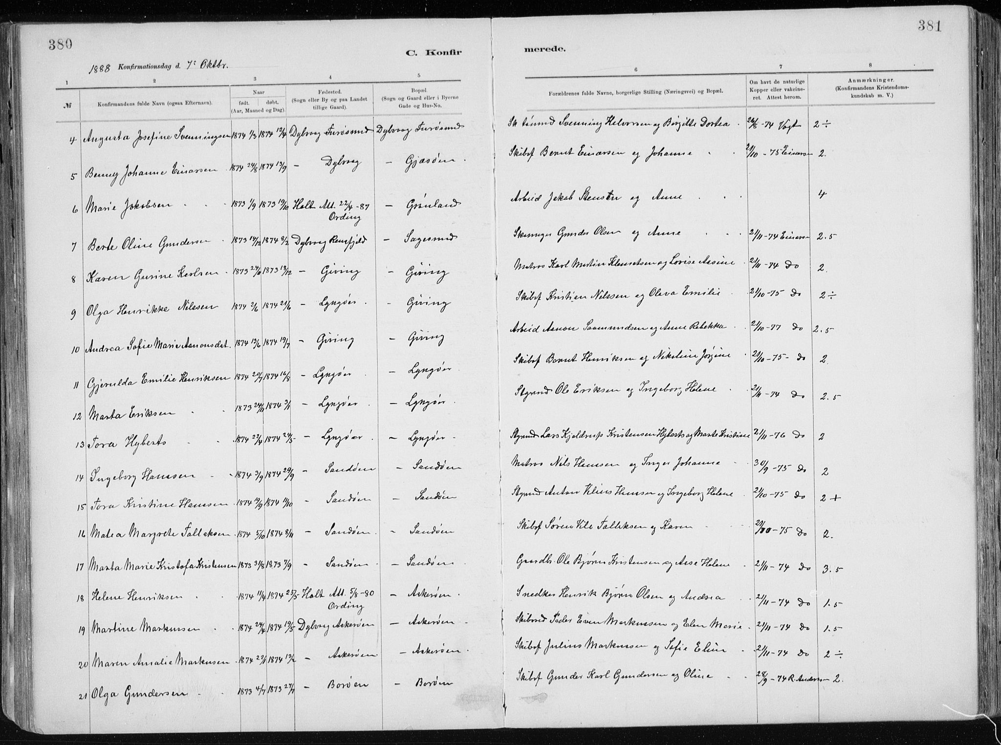 Dypvåg sokneprestkontor, AV/SAK-1111-0007/F/Fa/Faa/L0008: Parish register (official) no. A 8, 1885-1906, p. 380-381