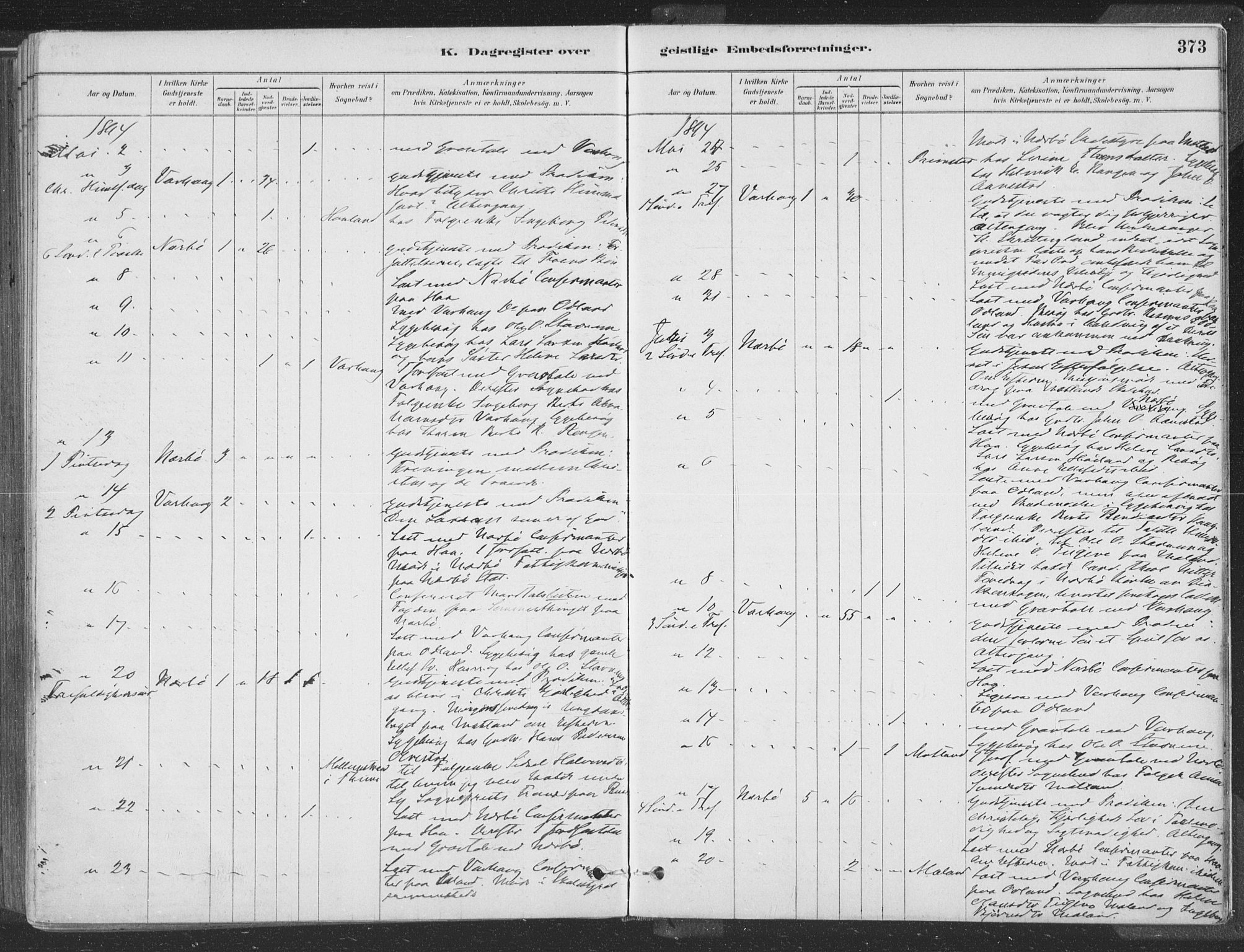 Hå sokneprestkontor, SAST/A-101801/001/30BA/L0010: Parish register (official) no. A 9, 1879-1896, p. 373