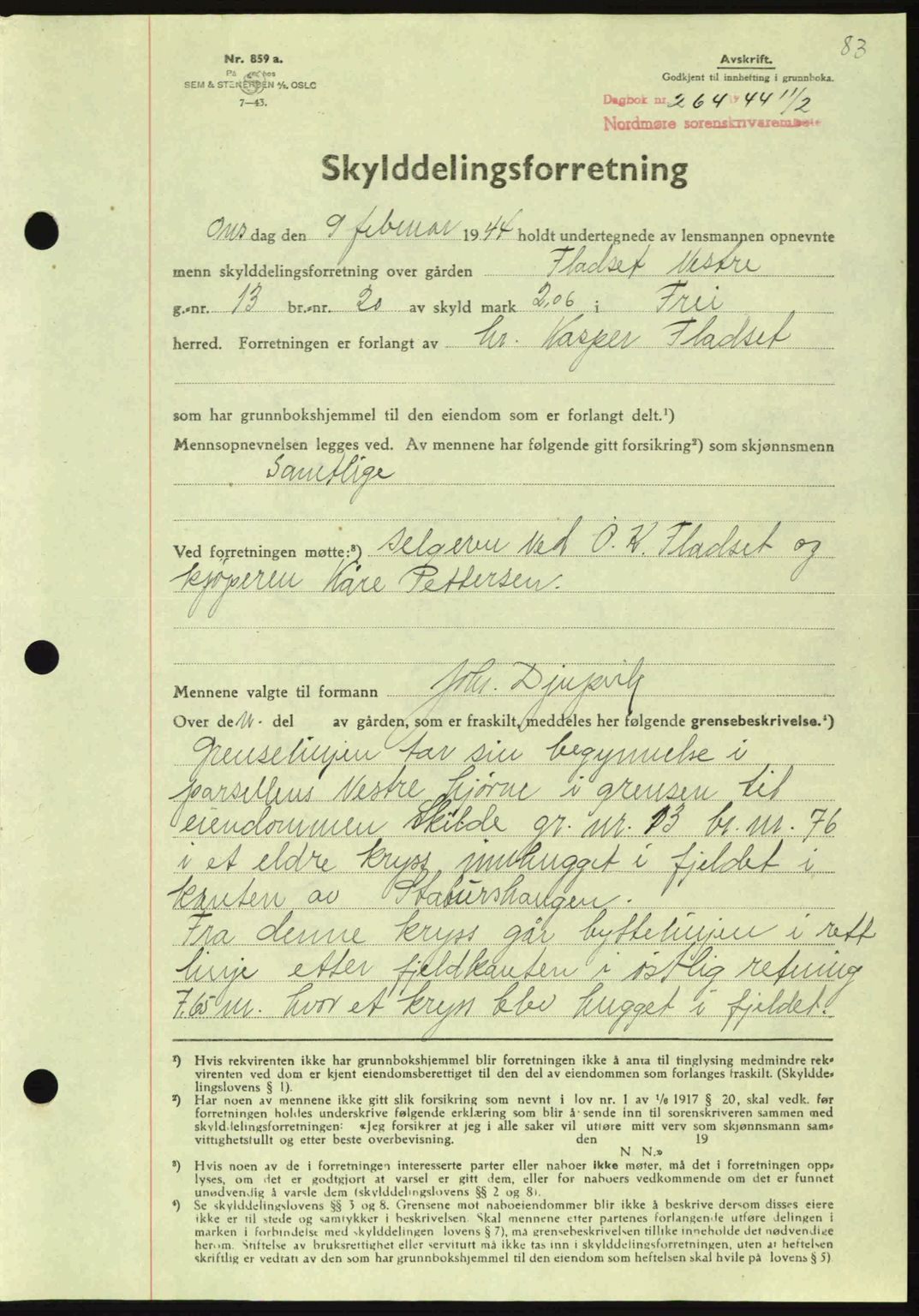 Nordmøre sorenskriveri, AV/SAT-A-4132/1/2/2Ca: Mortgage book no. A97, 1944-1944, Diary no: : 264/1944