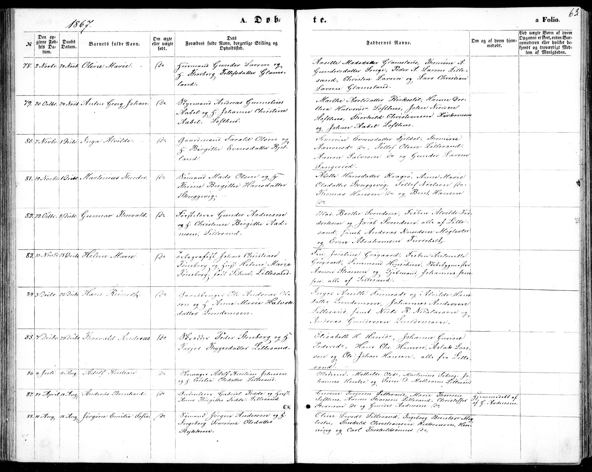 Vestre Moland sokneprestkontor, AV/SAK-1111-0046/F/Fb/Fbb/L0004: Parish register (copy) no. B 4, 1861-1872, p. 63