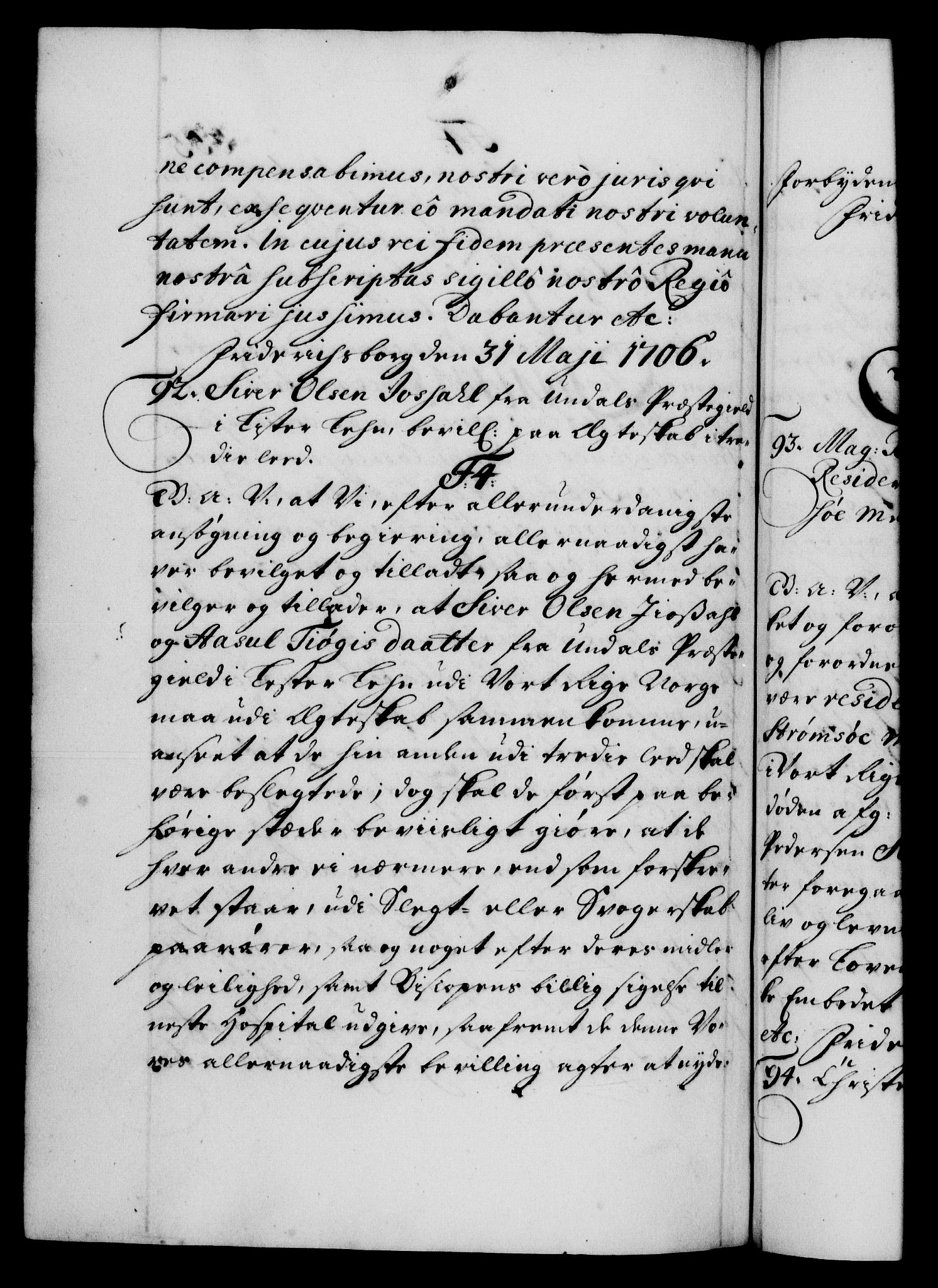 Danske Kanselli 1572-1799, RA/EA-3023/F/Fc/Fca/Fcaa/L0019: Norske registre, 1704-1707, p. 355b