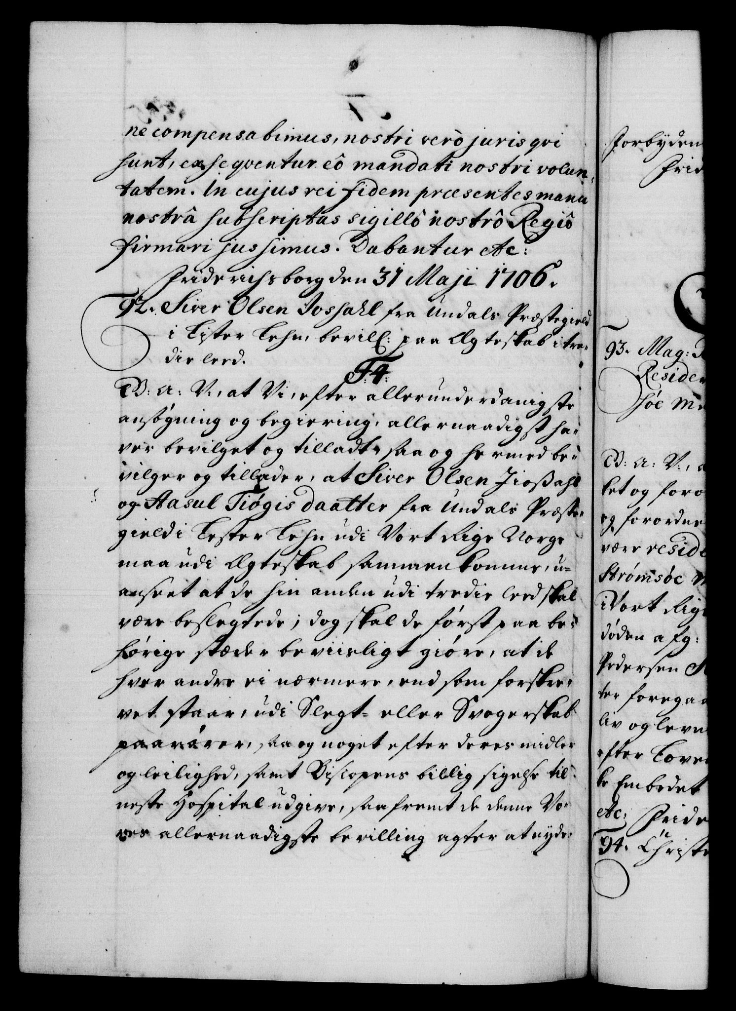 Danske Kanselli 1572-1799, AV/RA-EA-3023/F/Fc/Fca/Fcaa/L0019: Norske registre, 1704-1707, p. 355b