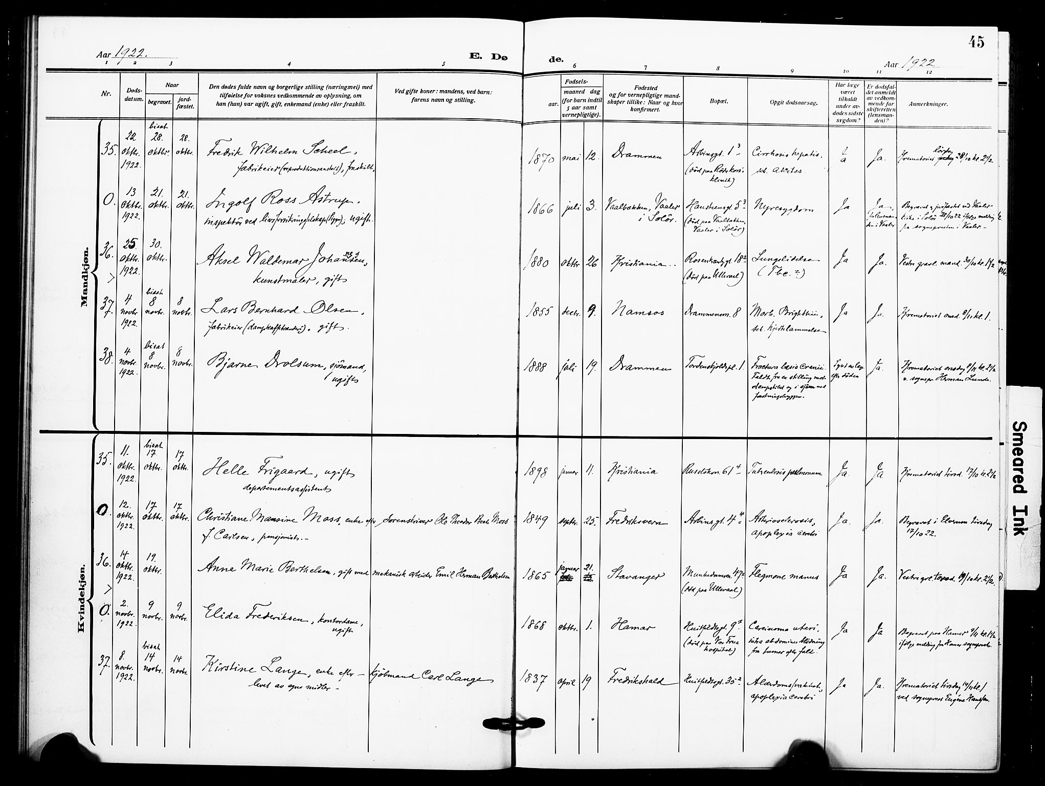 Johannes prestekontor Kirkebøker, SAO/A-10852/F/Fa/L0012: Parish register (official) no. 12, 1918-1930, p. 45