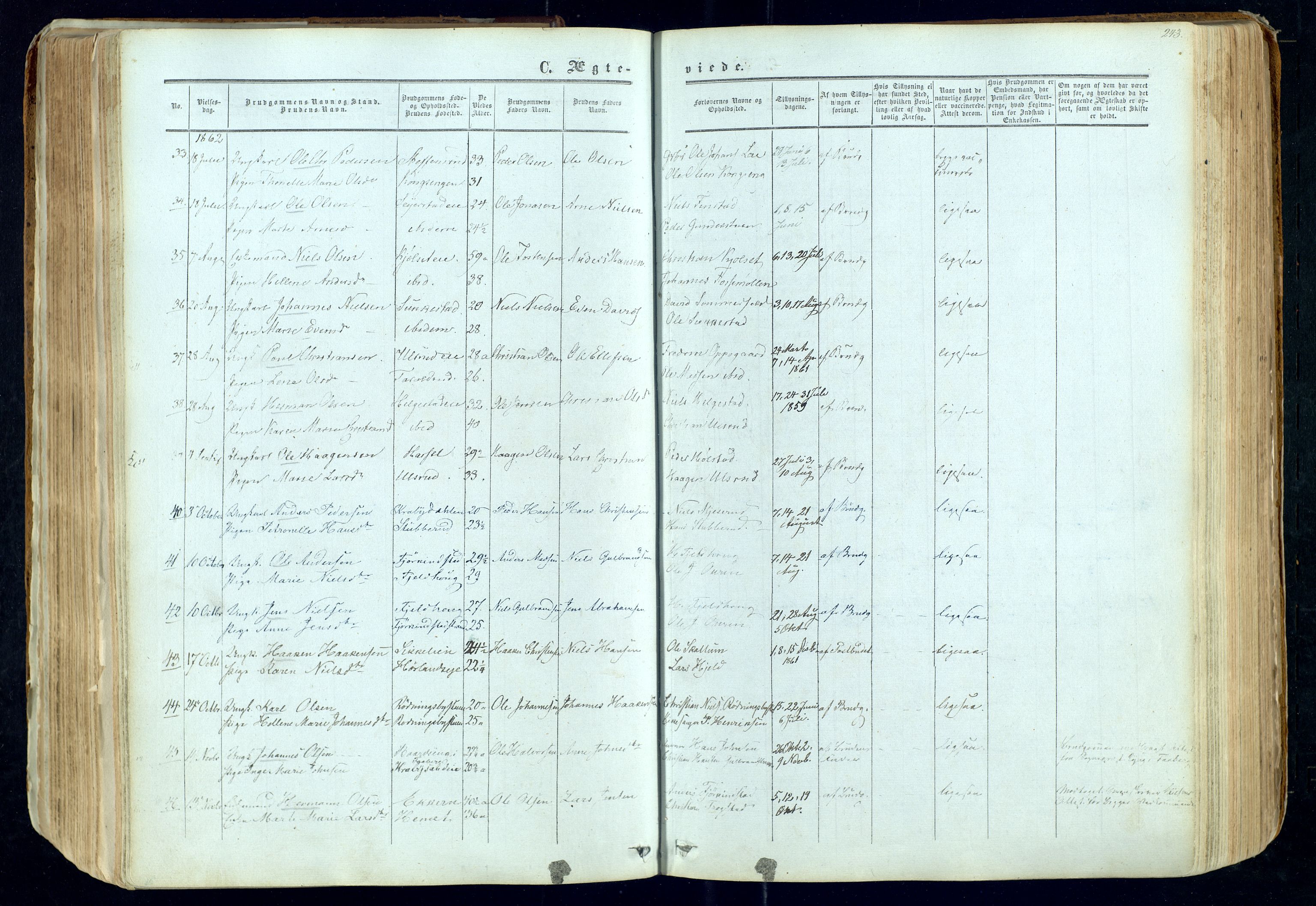 Østre Toten prestekontor, SAH/PREST-104/H/Ha/Haa/L0004: Parish register (official) no. 4, 1857-1865, p. 243