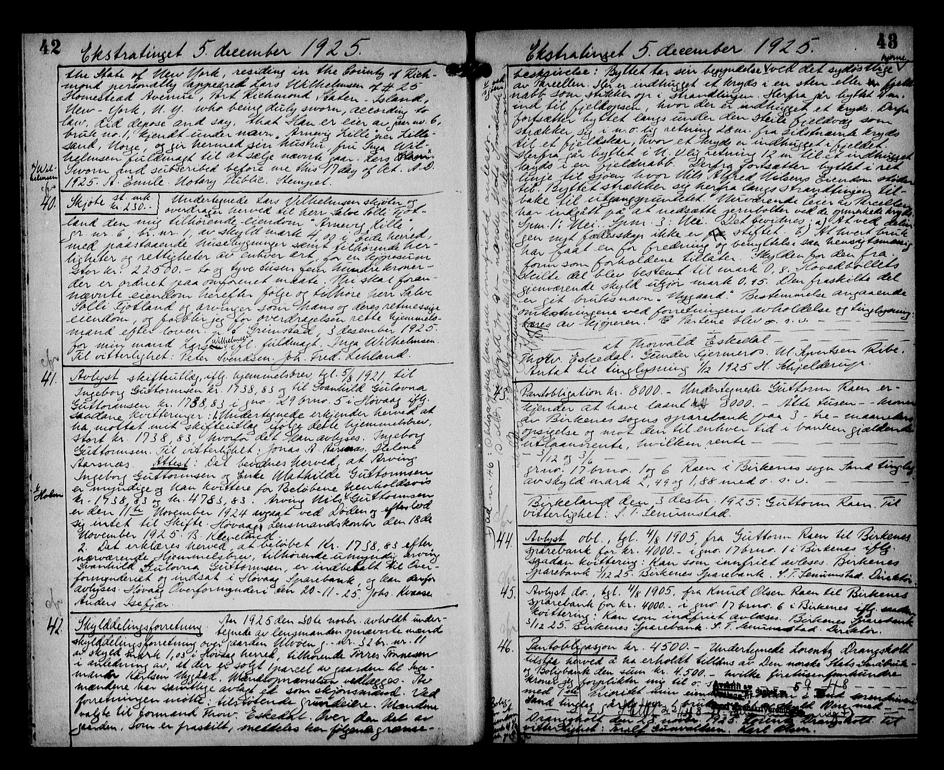 Vestre Nedenes/Sand sorenskriveri, AV/SAK-1221-0010/G/Gb/Gba/L0035: Mortgage book no. 61, 1925-1929, p. 42-43