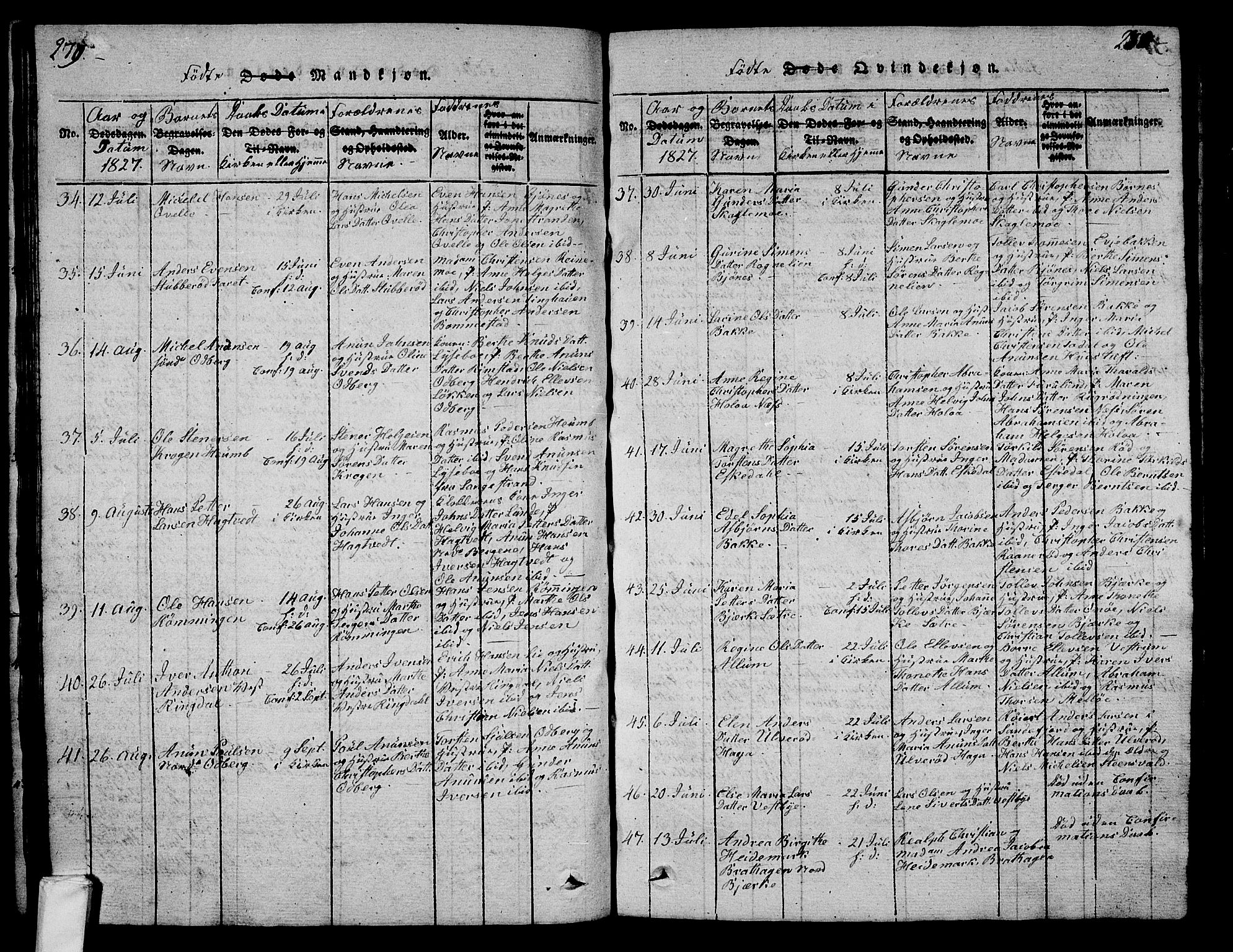 Hedrum kirkebøker, AV/SAKO-A-344/G/Ga/L0003: Parish register (copy) no. I 3, 1817-1835, p. 279-280