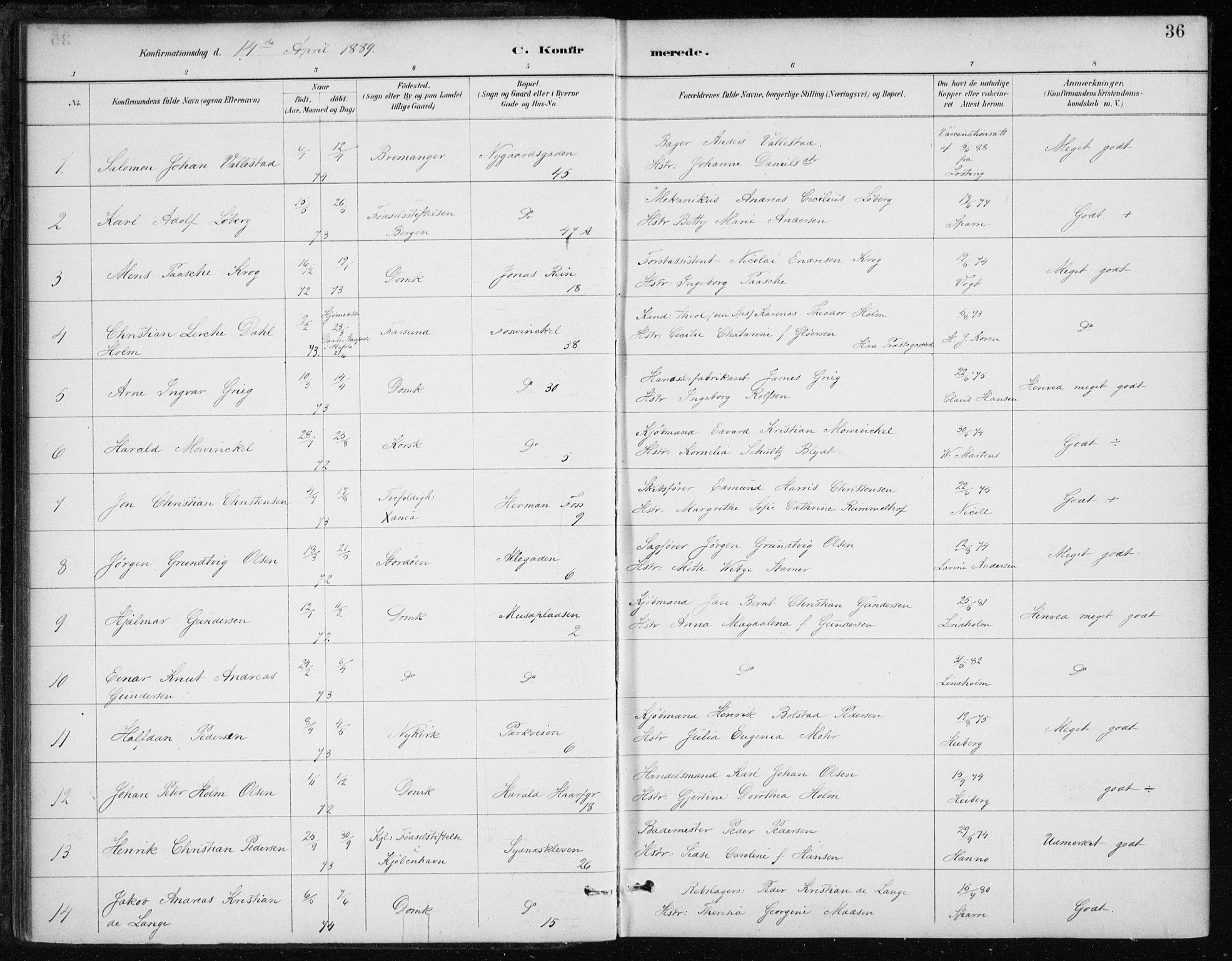 Johanneskirken sokneprestembete, AV/SAB-A-76001/H/Haa/L0008: Parish register (official) no. C 1, 1885-1907, p. 36