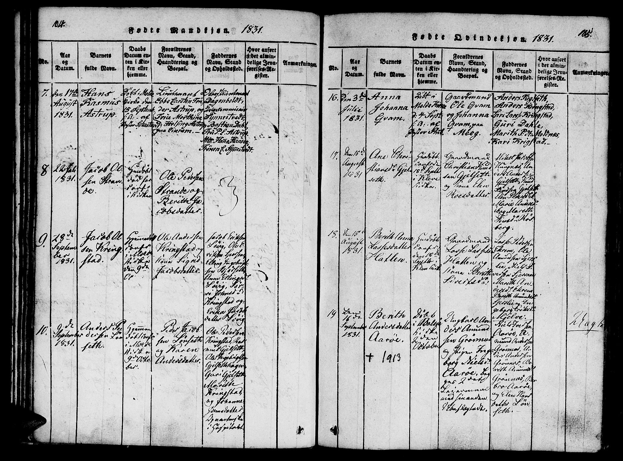 Ministerialprotokoller, klokkerbøker og fødselsregistre - Møre og Romsdal, SAT/A-1454/555/L0652: Parish register (official) no. 555A03, 1817-1843, p. 104-105