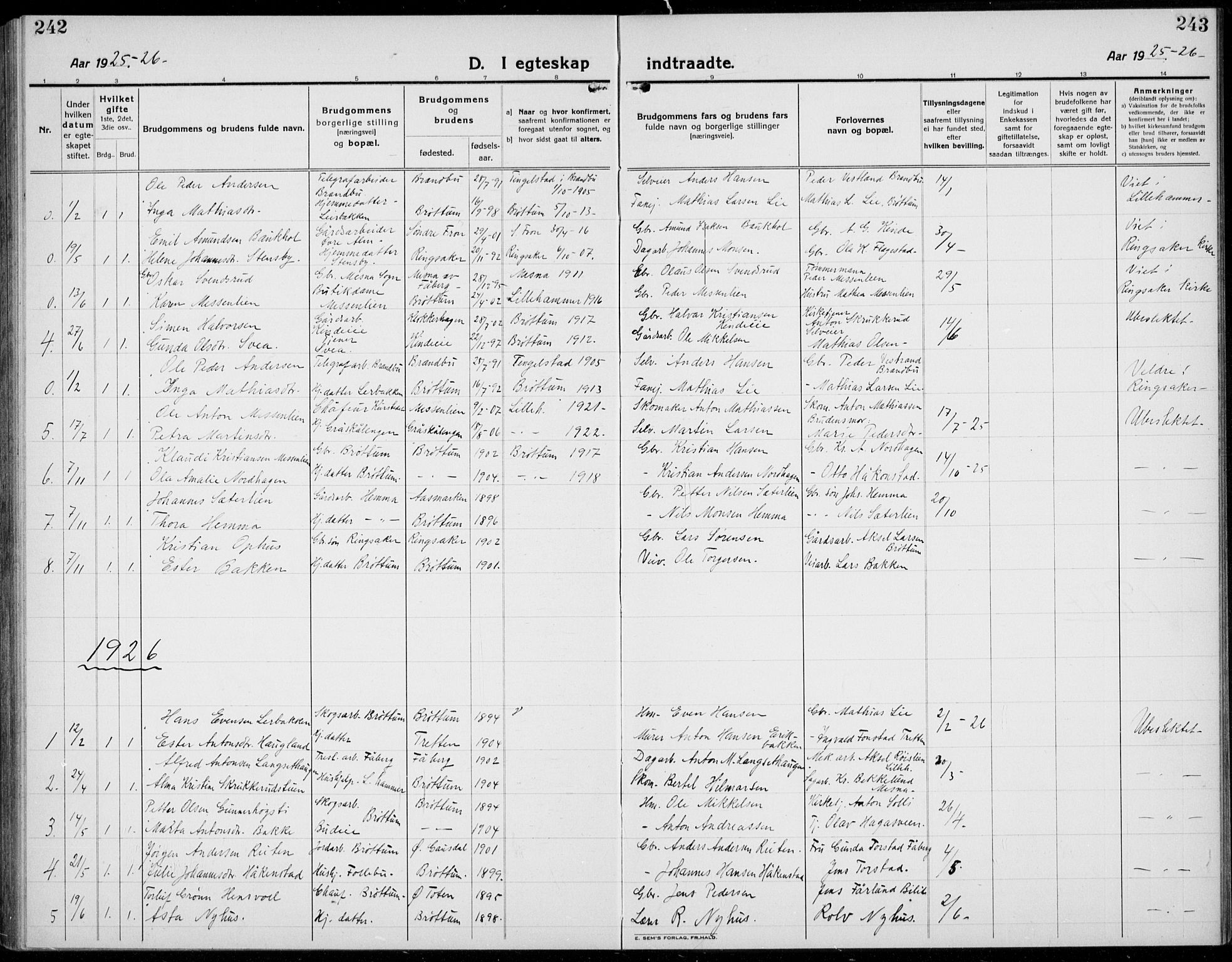 Brøttum prestekontor, SAH/PREST-016/L/La/L0001: Parish register (copy) no. 1, 1921-1941, p. 242-243