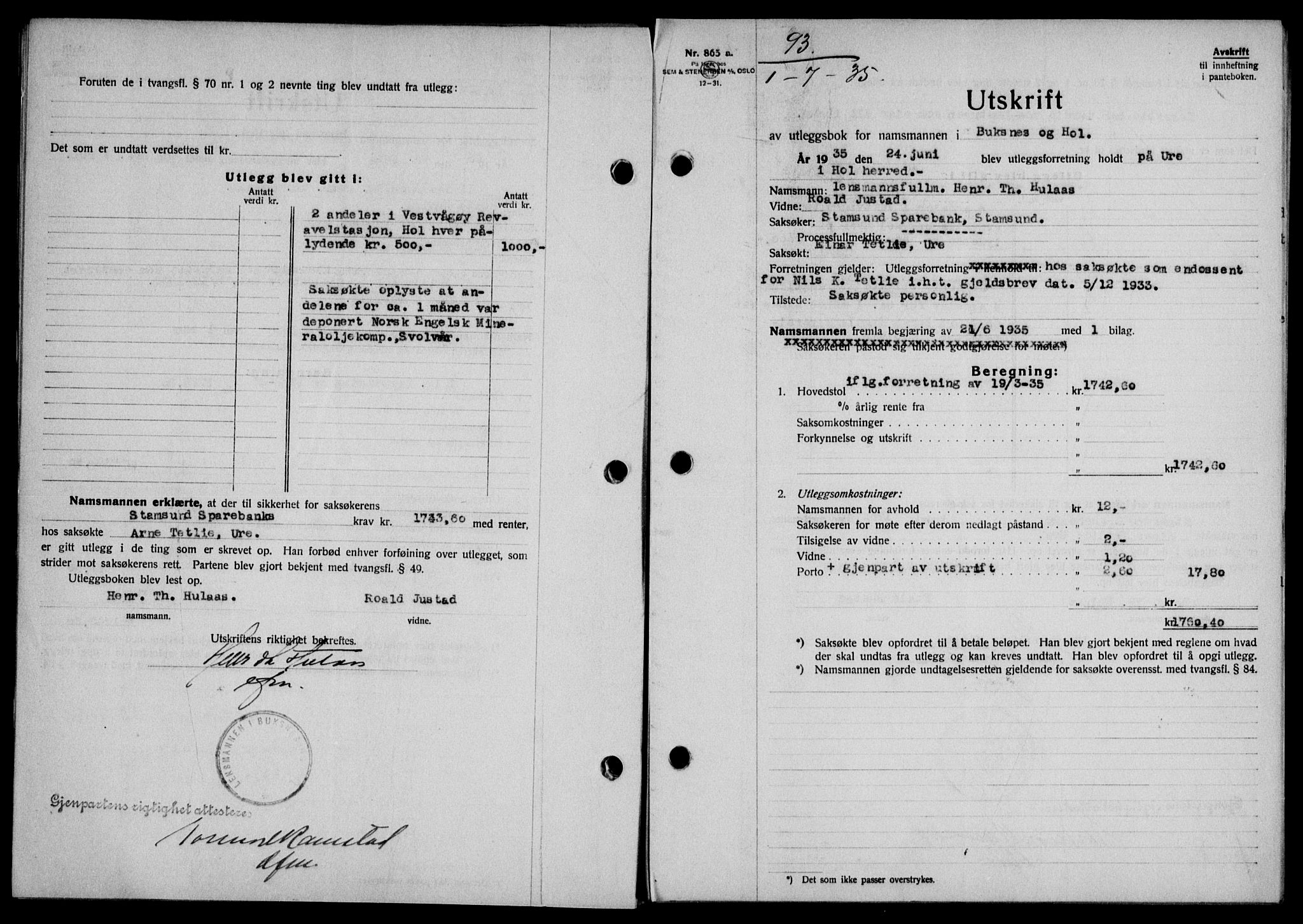 Lofoten sorenskriveri, SAT/A-0017/1/2/2C/L0032b: Mortgage book no. 32b, 1935-1935, Deed date: 01.07.1935
