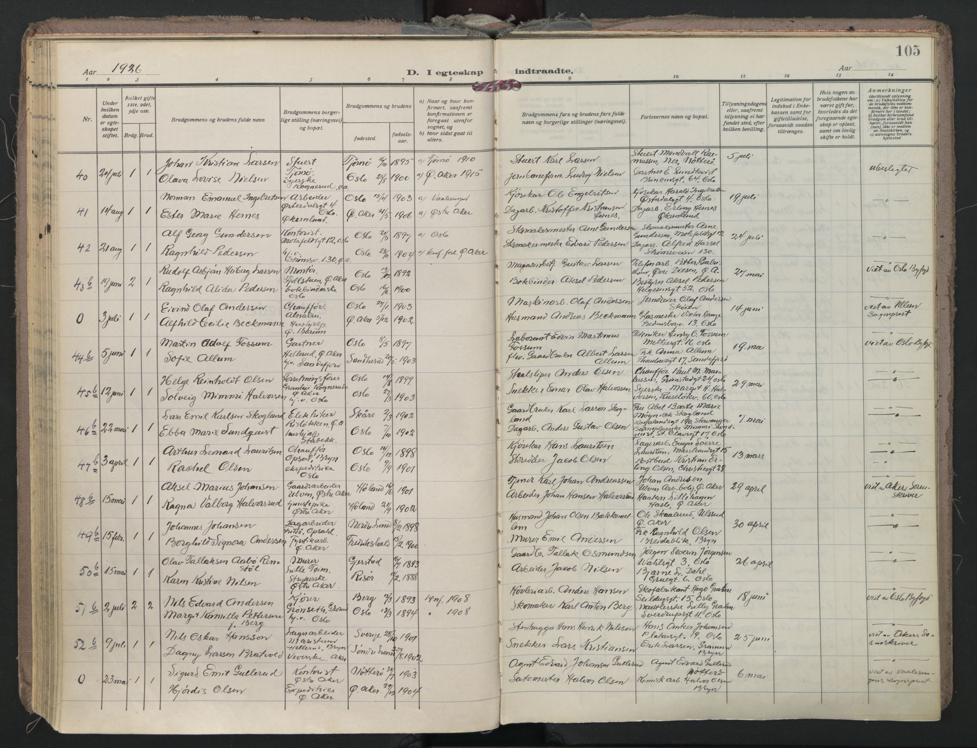 Østre Aker prestekontor Kirkebøker, AV/SAO-A-10840/F/Fa/L0014: Parish register (official) no. I 14, 1926-1936, p. 105