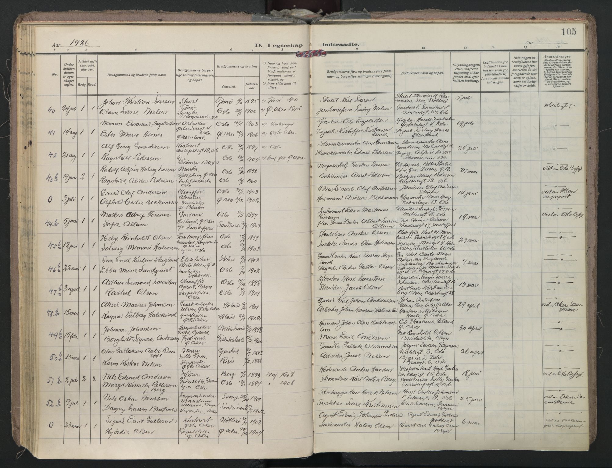 Østre Aker prestekontor Kirkebøker, SAO/A-10840/F/Fa/L0014: Parish register (official) no. I 14, 1926-1936, p. 105