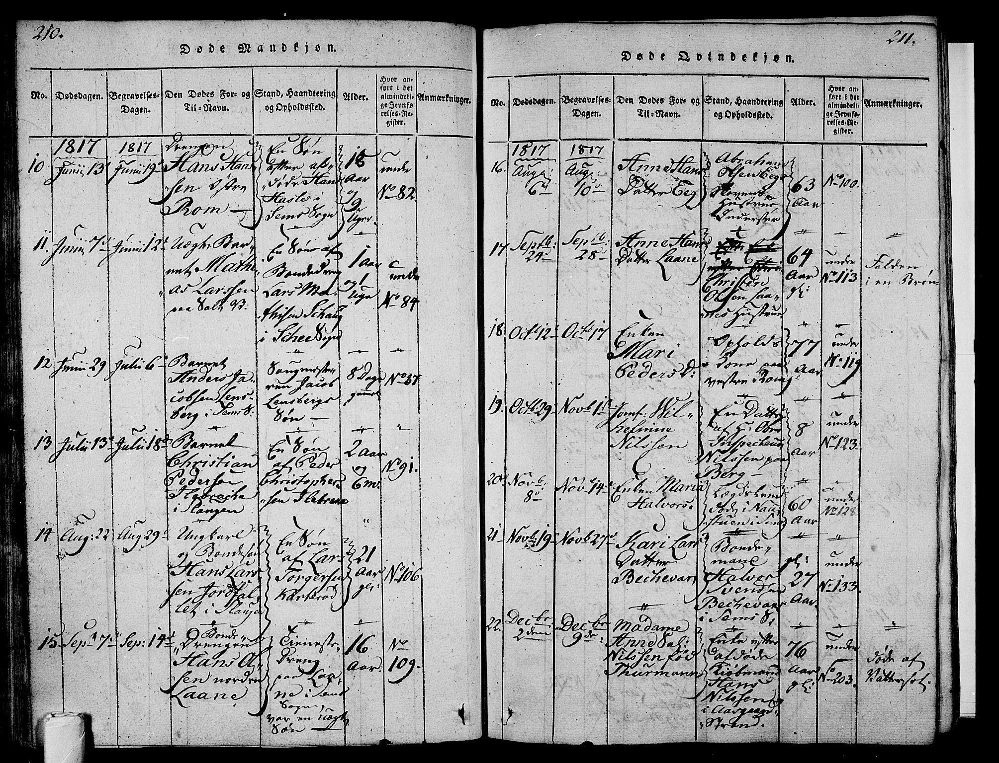 Sem kirkebøker, AV/SAKO-A-5/F/Fa/L0004: Parish register (official) no. I 4, 1814-1825, p. 210-211